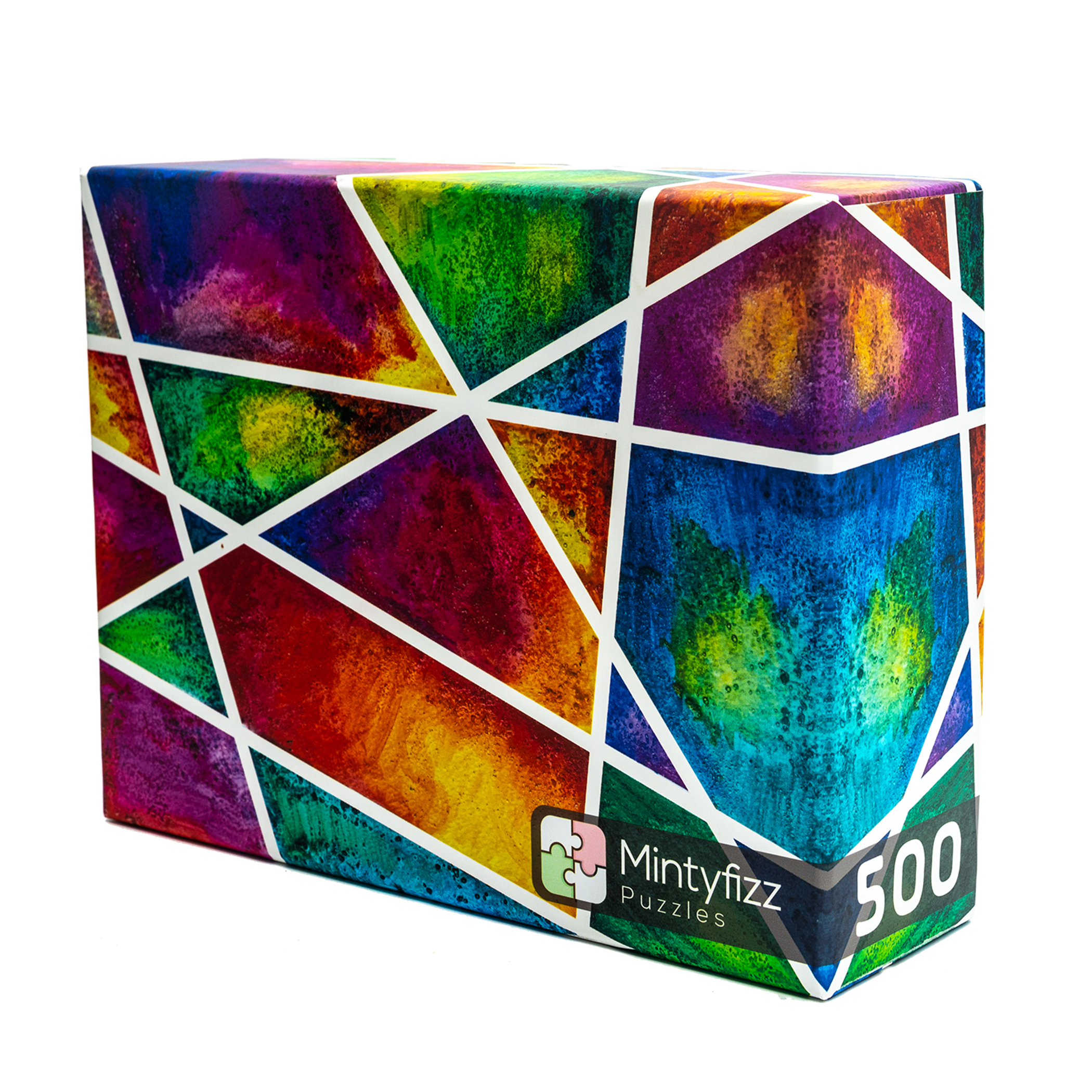Puzzle Stained Windows 500 Pieces Modern Art Rainbow Gradient Color Patterns Finished Size 27.5in x 20in Blue Backed Puzzle Board
