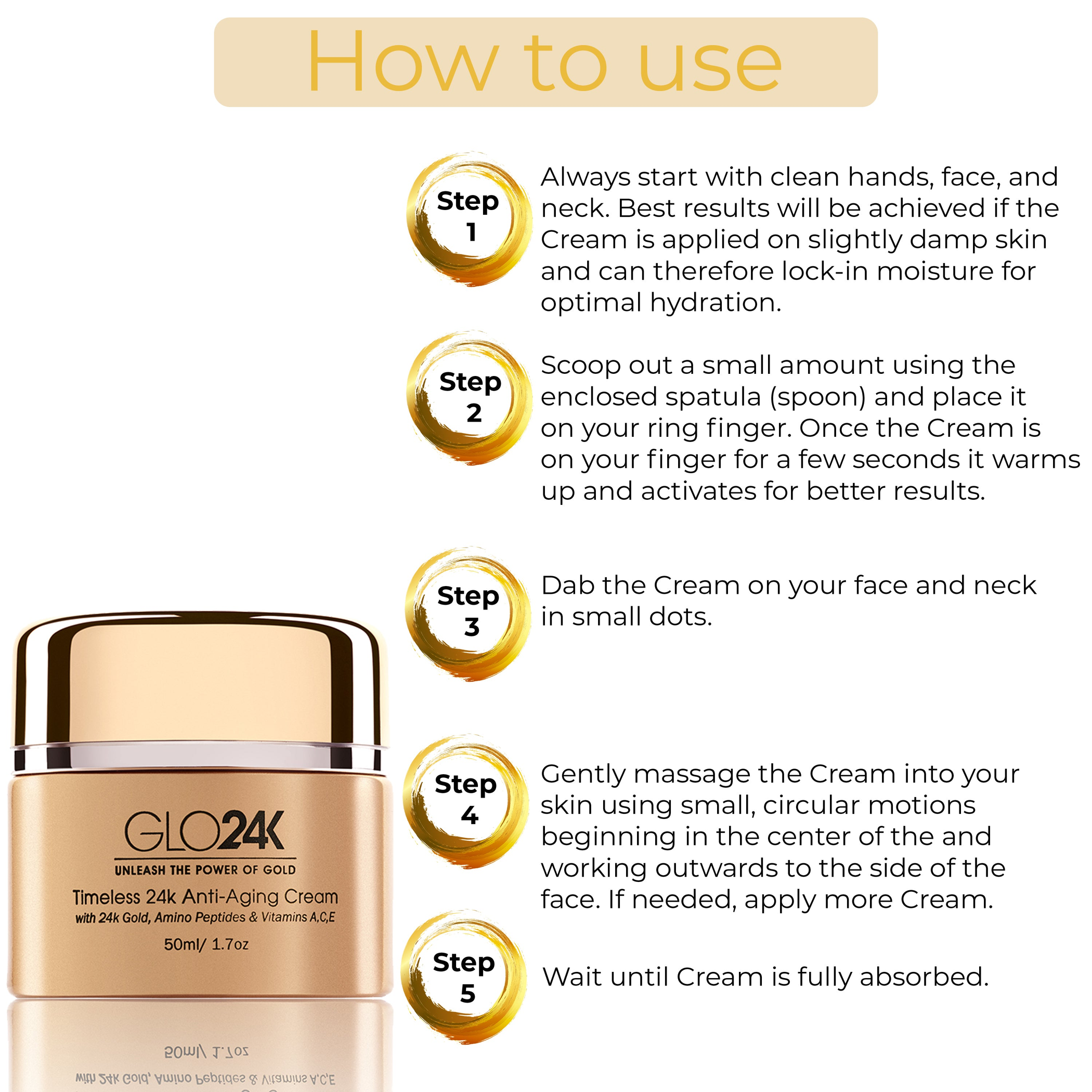 Crema para el rostro y cuello función anti-envejecimiento atributo 24k oro atributo amino péptidos atributo vitaminas A C E