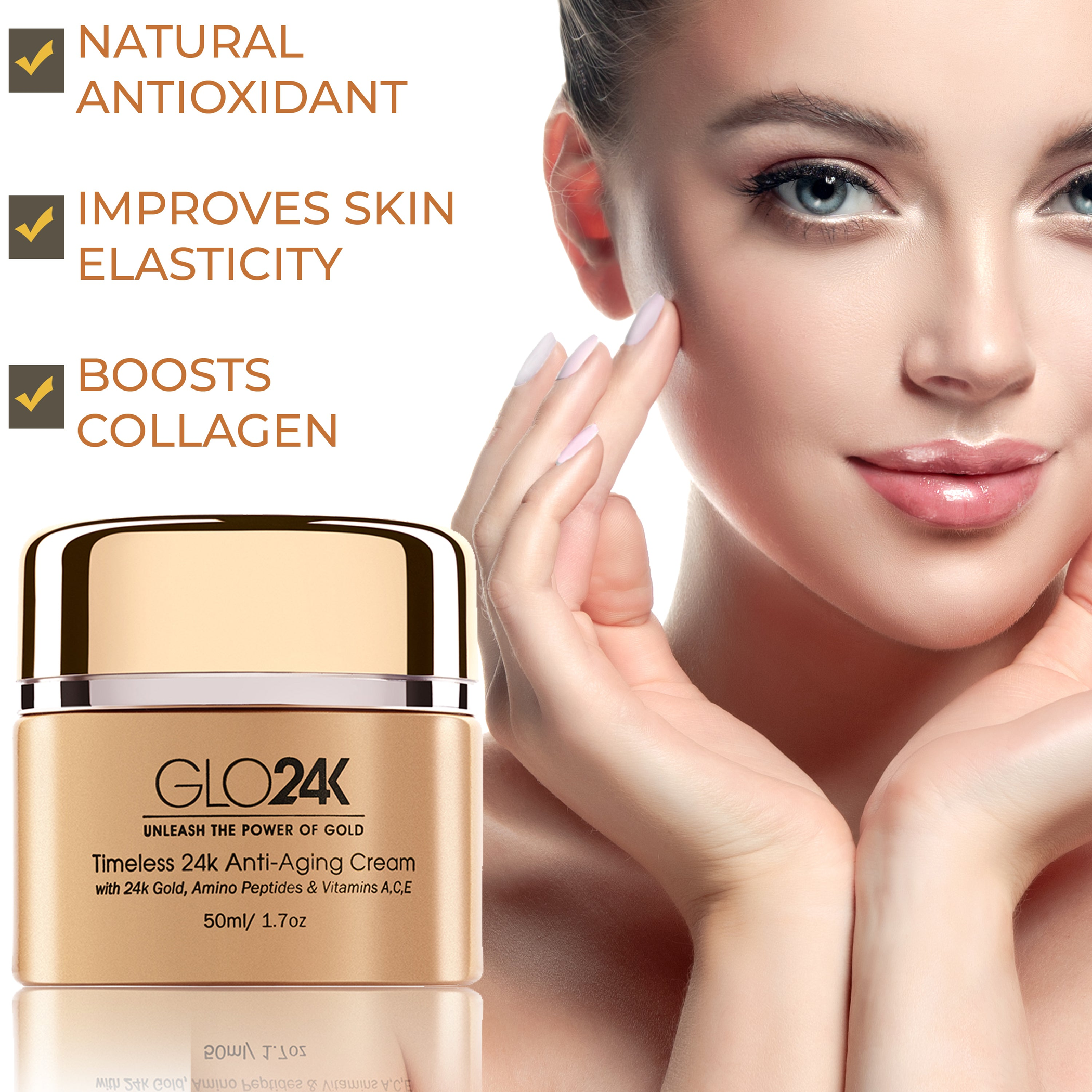 Crema para el rostro y cuello función anti-envejecimiento atributo 24k oro atributo amino péptidos atributo vitaminas A C E