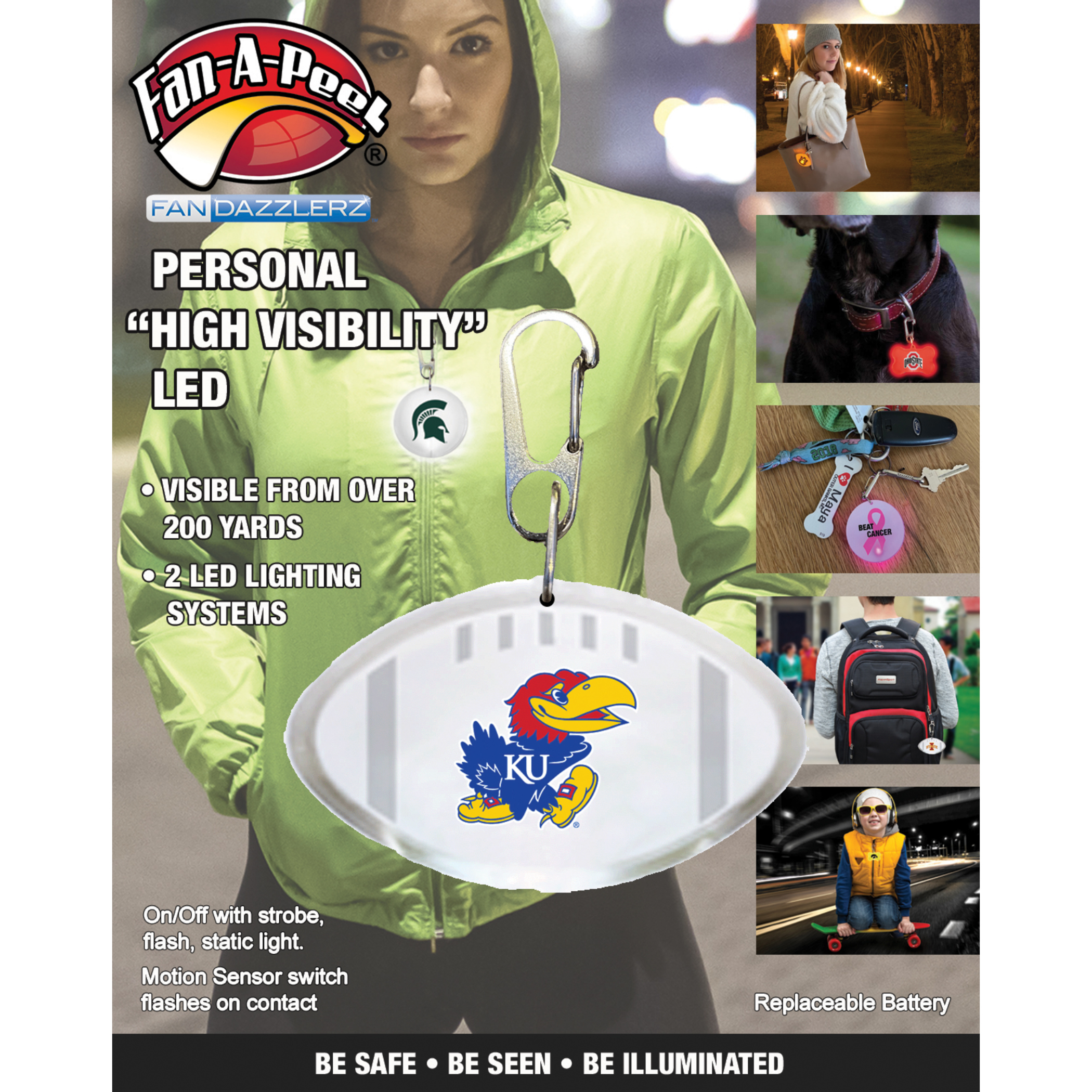 Personal Illumination Device Safety Light Round Shape 3 LED Modes Motion Activated Durable Replaceable Battery One Unit Per Package