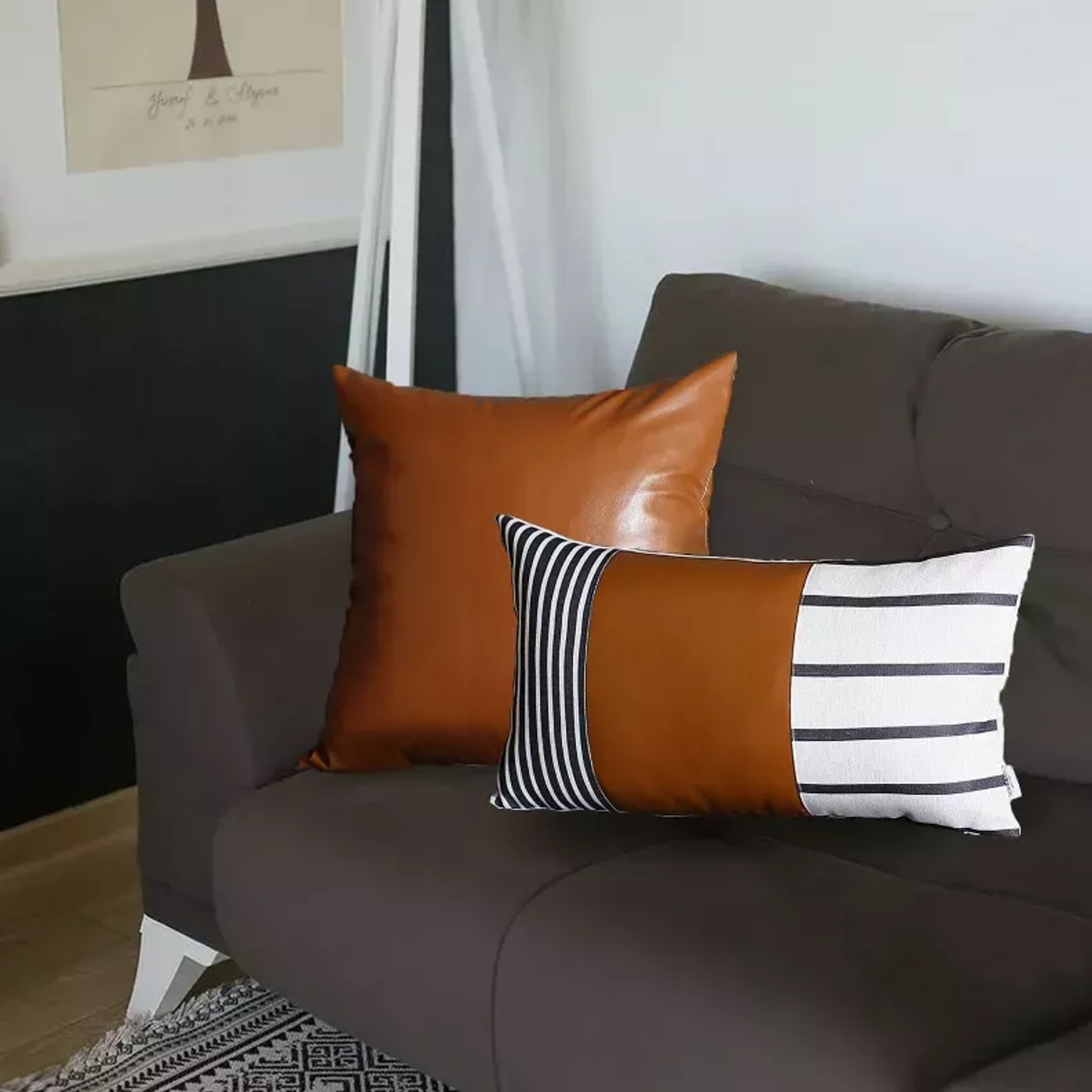 Throw Pillow Covers Decorative Vegan Faux Leather 12x20 17x17 Brown Handmade Hidden Zipper OEKO-TEX Certified