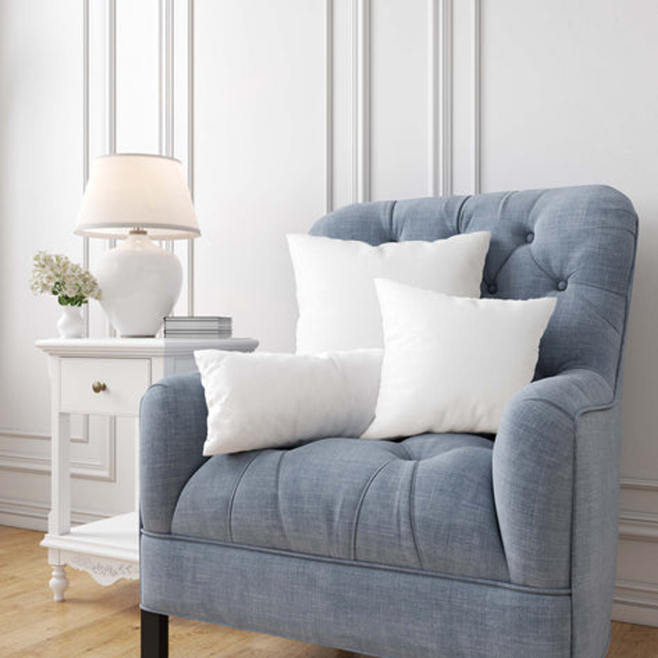 Throw Pillow Insert Filled with Recycled Polyester 100% Cotton Cover Sewn Seam Set of 4 Machine Washable 18x18 and 12x20 Inches