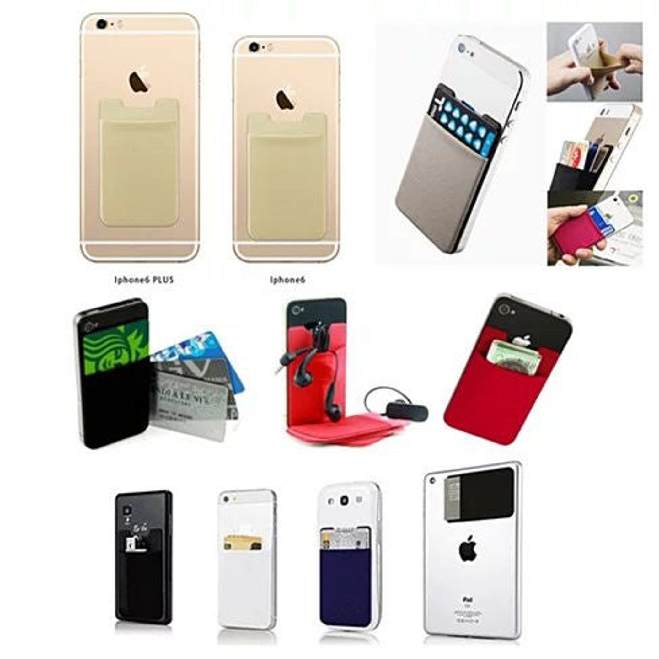 Pocket Smartphone RFID Protection Neoprene Holds 3 Cards and 5 Bills Compatible with Flat Surfaces Multiple Colors Available