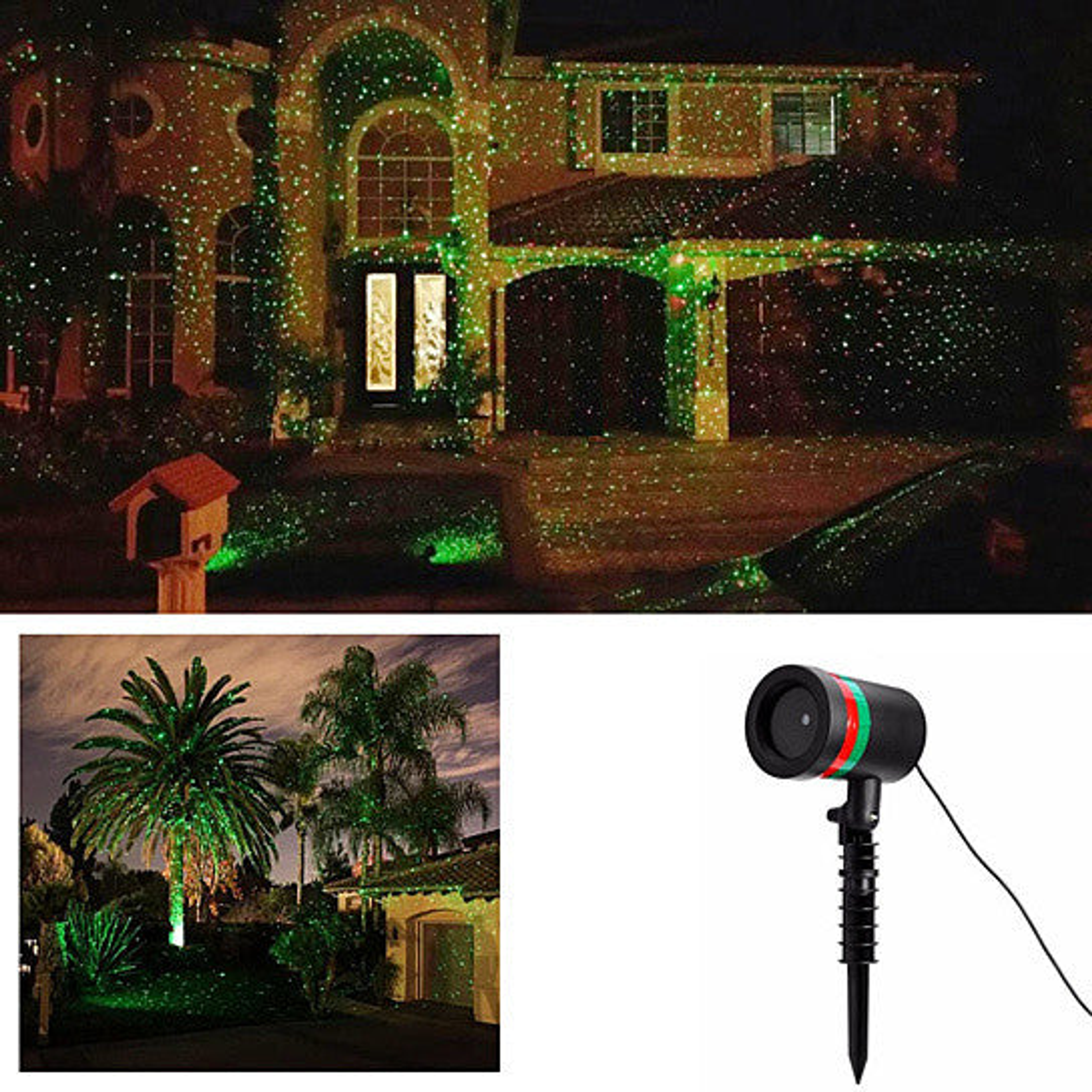 Laser Lights Holiday Lighting Waterproof 60ft x 60ft Area Red Green Includes Outdoor Stake DC Power Plug