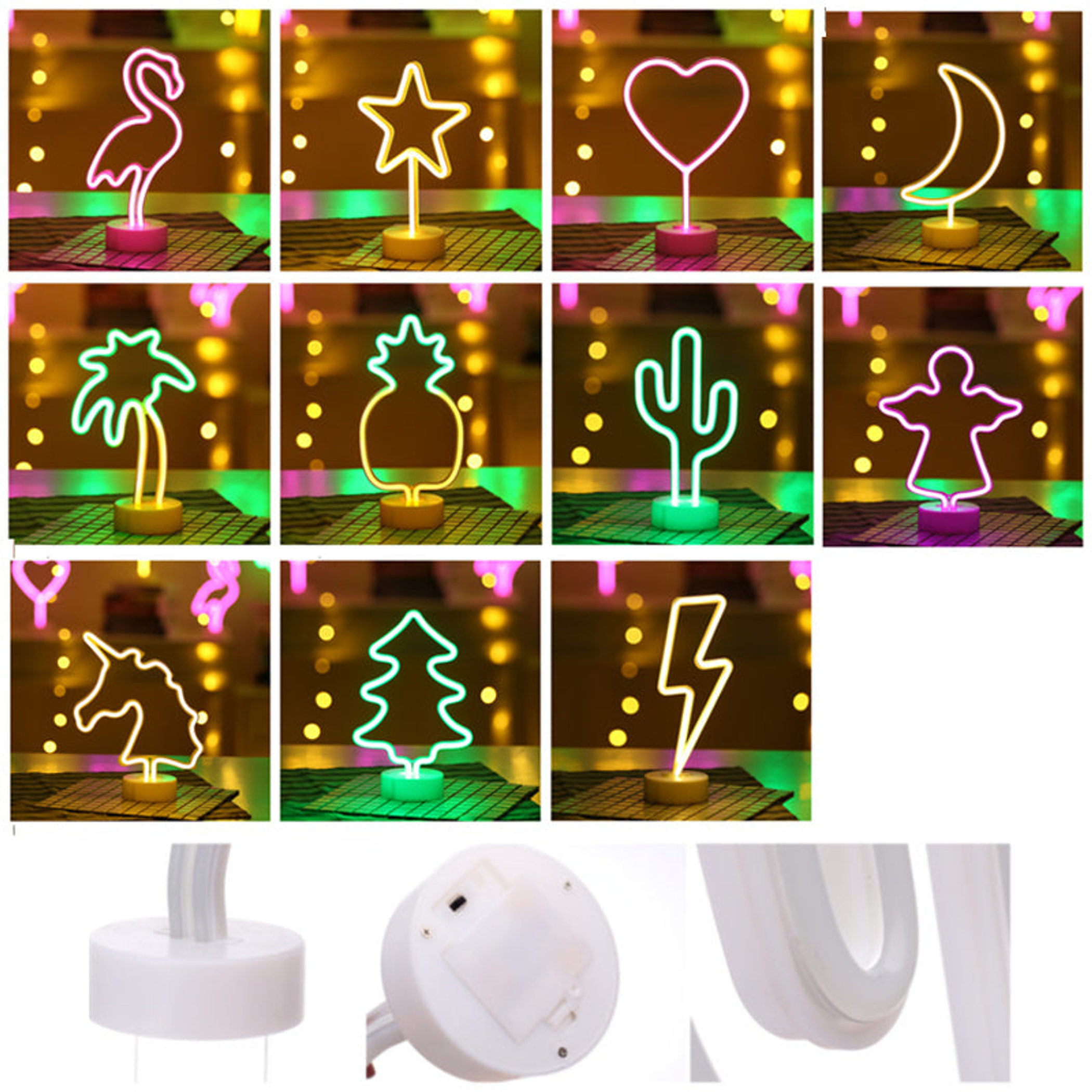 Neon Deco Lights Remote Control Flashing Constant Dim-Lit Made from ABS Plastic 3 Modes Various Shapes Battery and USB Powered