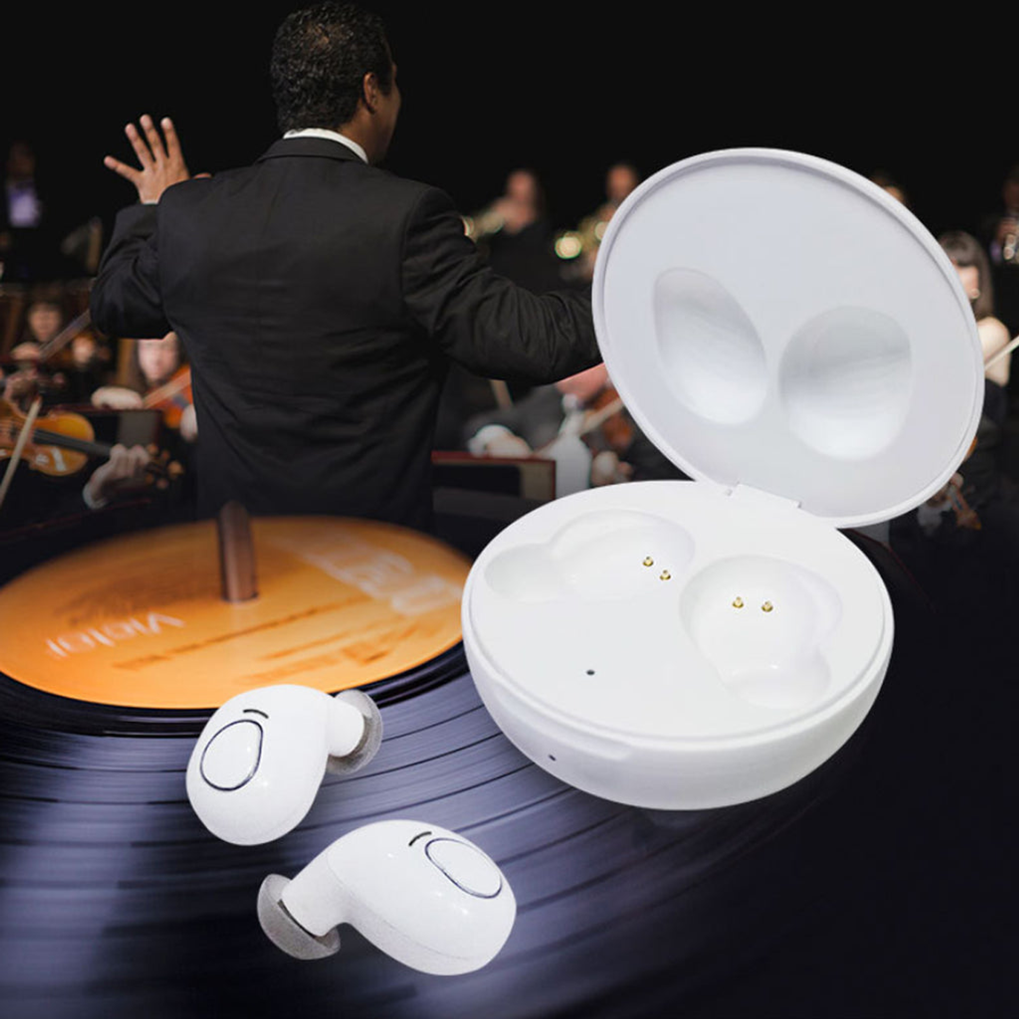 Earbuds Bluetooth Wireless Noise Cancelation Touch Control White Color Charging Pad Included