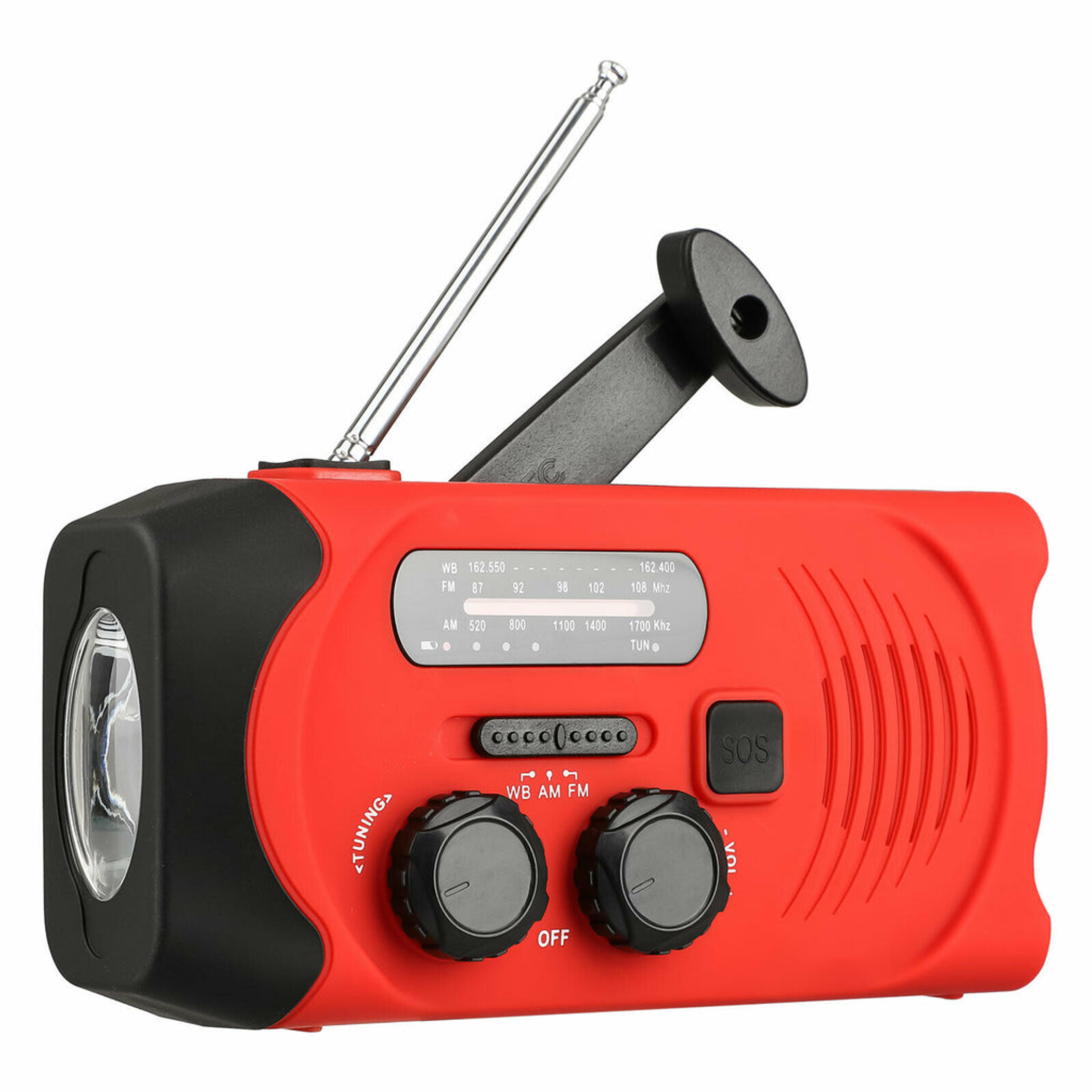 Emergency Radio Flashlight 2000mAh Solar Hand Crank AM FM NOAA Phone Charger Plastic