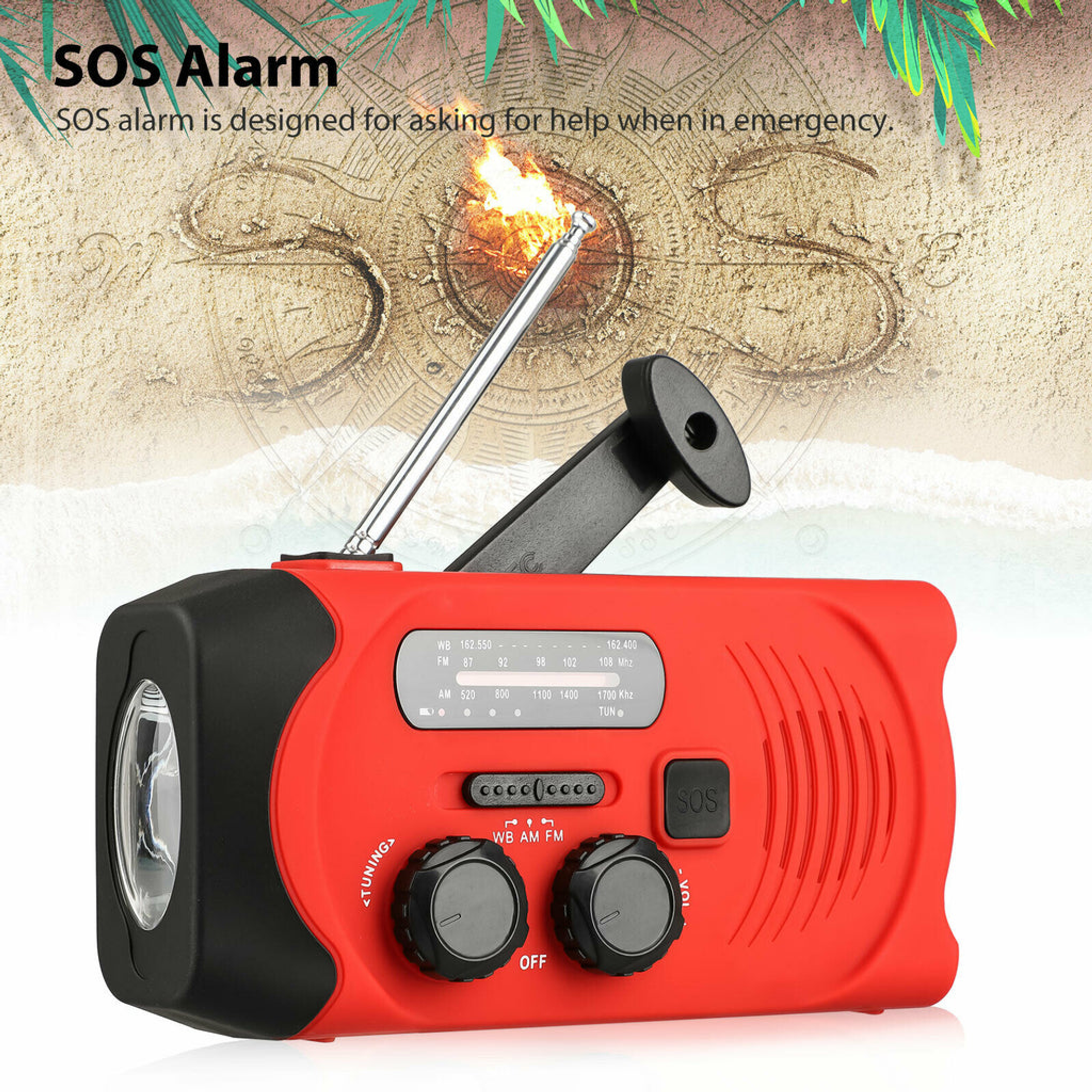 Emergency Radio Flashlight 2000mAh Solar Hand Crank AM FM NOAA Phone Charger Plastic