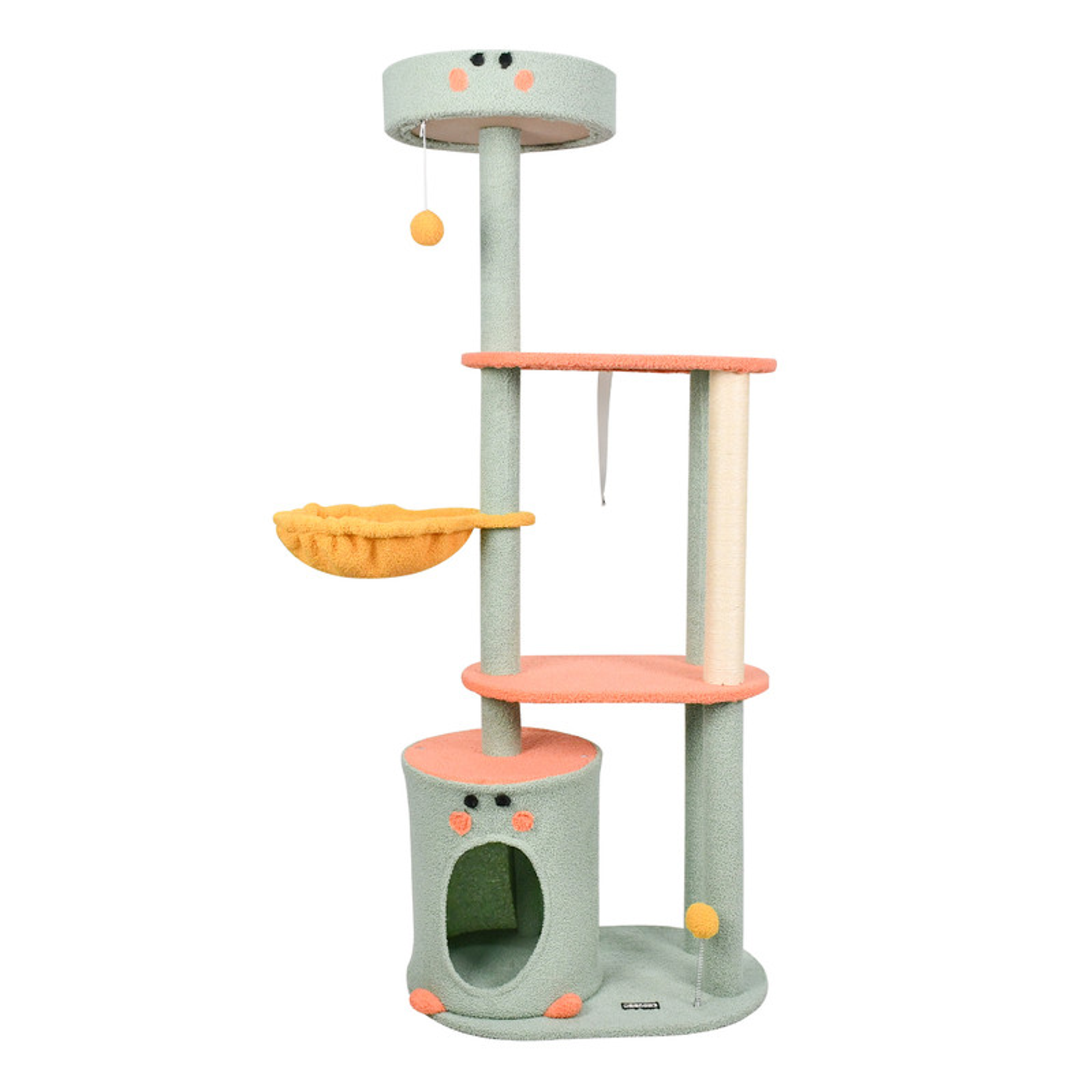 GOOPAWS Multi-Level 63-in Faux Fur Cat Tree & Condo with Hammock One Size Green