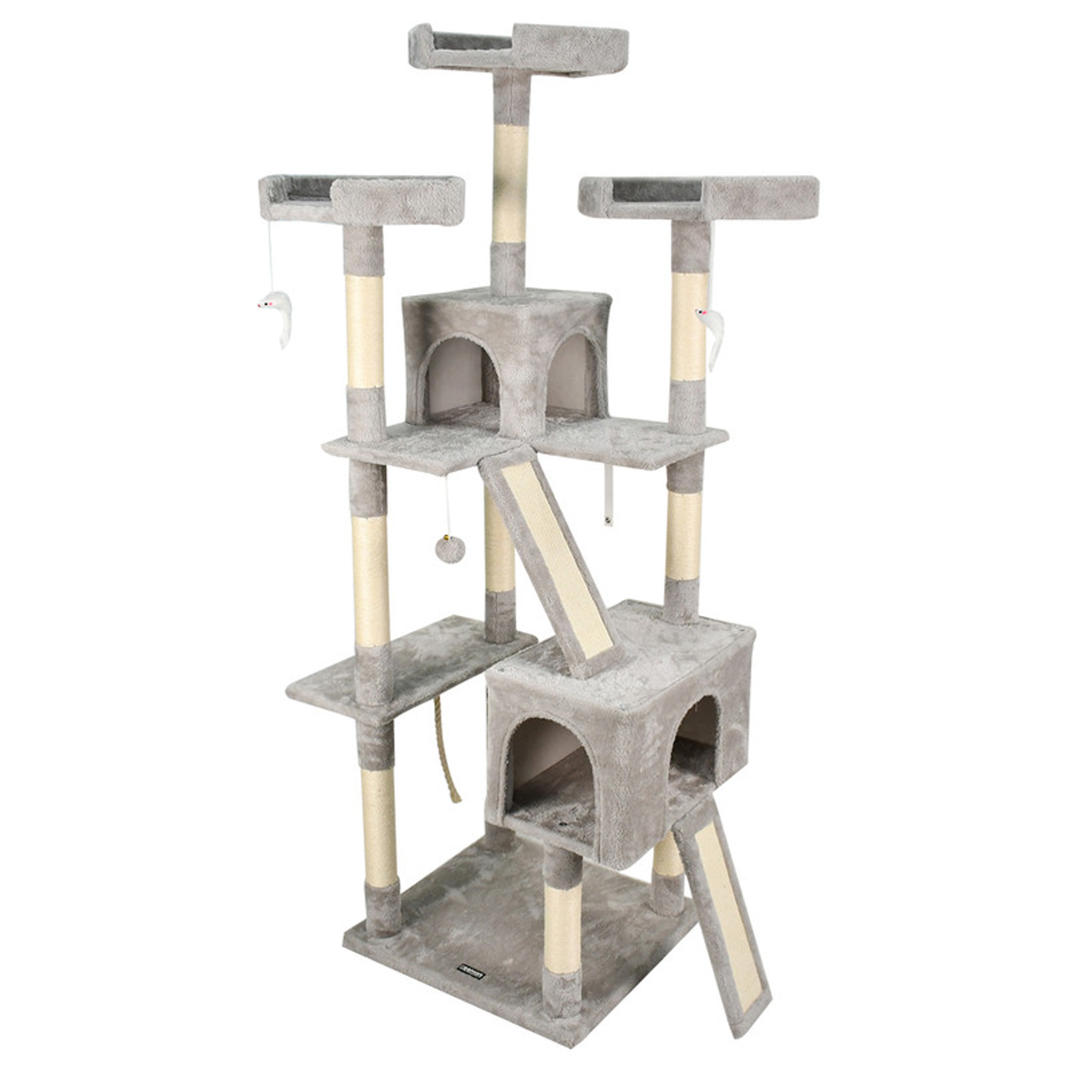 GOOPAWS 3-Tier 59-in Faux Fur Cat Tree & Condo with Hammock One Size Light Grey