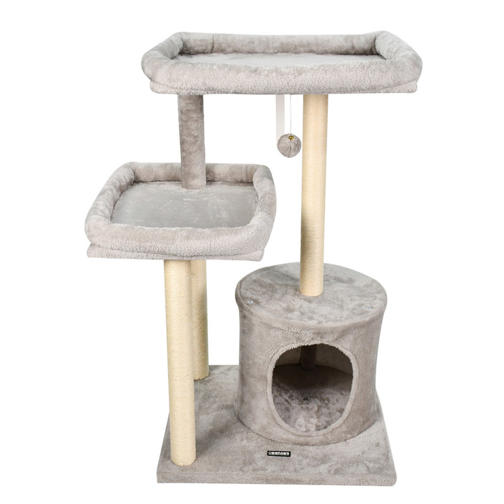GOOPAWS 3-Tier 59-in Faux Fur Cat Tree & Condo with Hammock One Size Light Grey