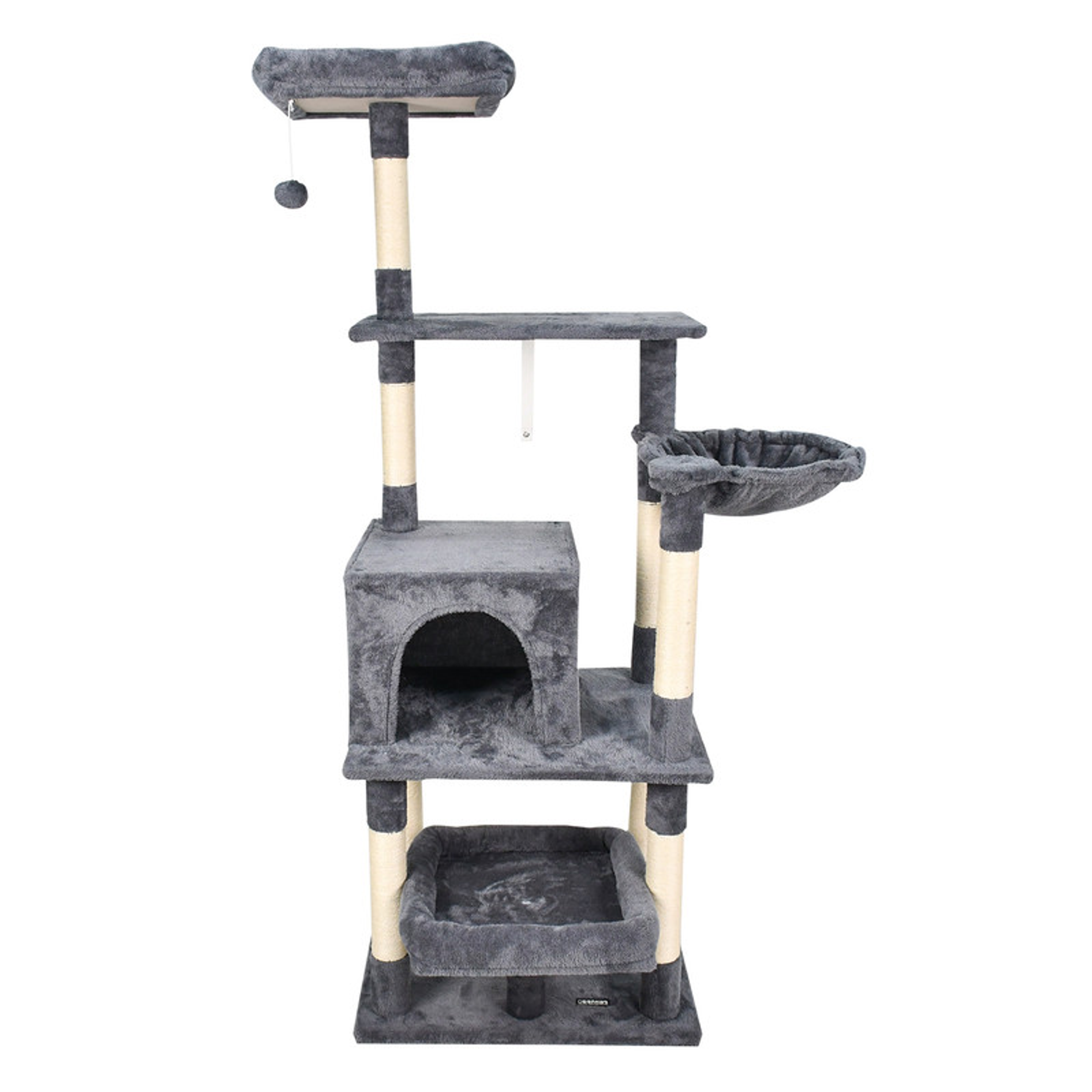 GOOPAWS 3-Tier 50-in Faux Fur Cat Tree & Condo One Size Dark Grey