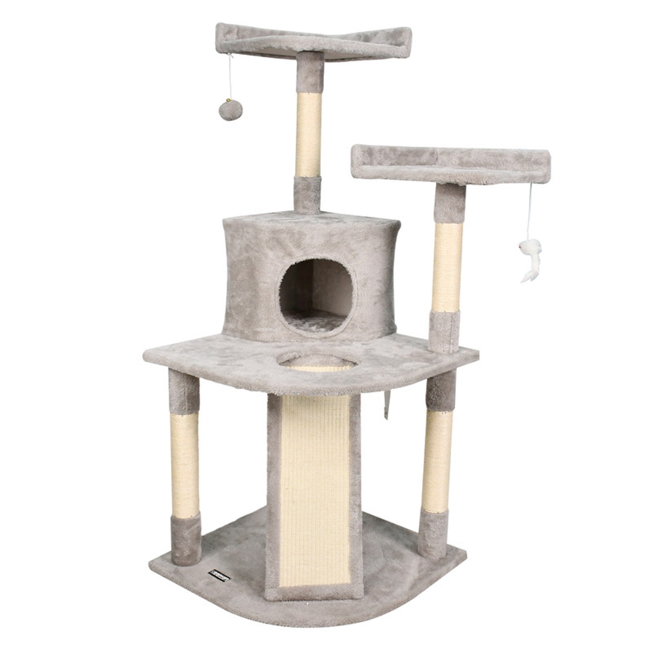 GOOPAWS Multi-Level 66-in Faux Fur Cat Tree & Condo One Size Light Grey