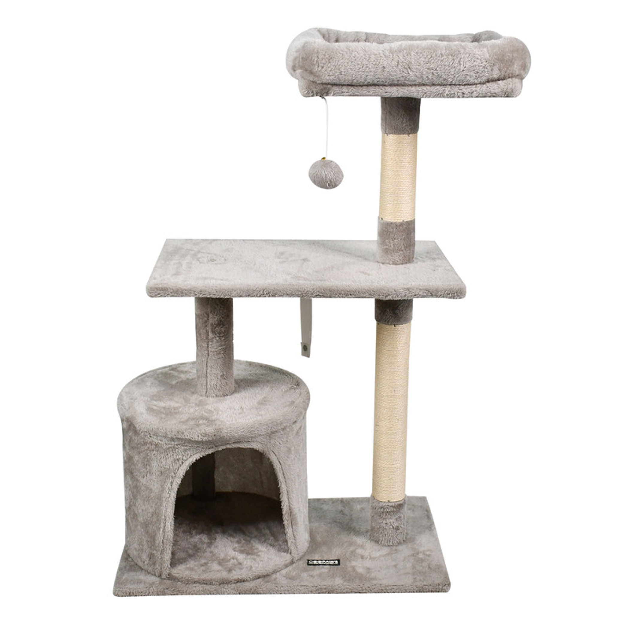 GOOPAWS 38-in Faux Fur Top Perch Cat Tree & Condo with Basket One Size Light Grey