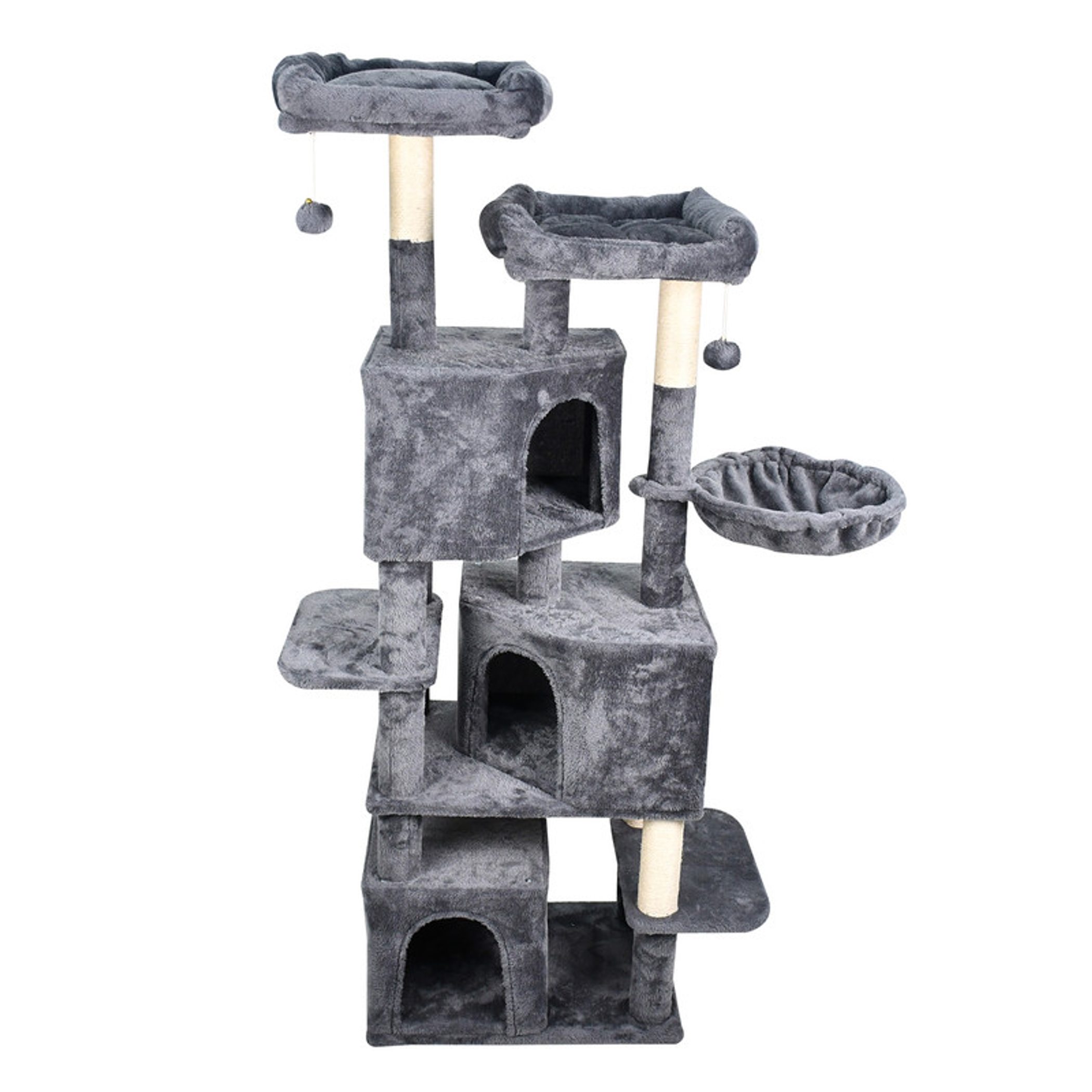 GOOPAWS Multi-Level 57-in Faux Fur Cat Tree & Condo with Hammock One Size Dark Grey