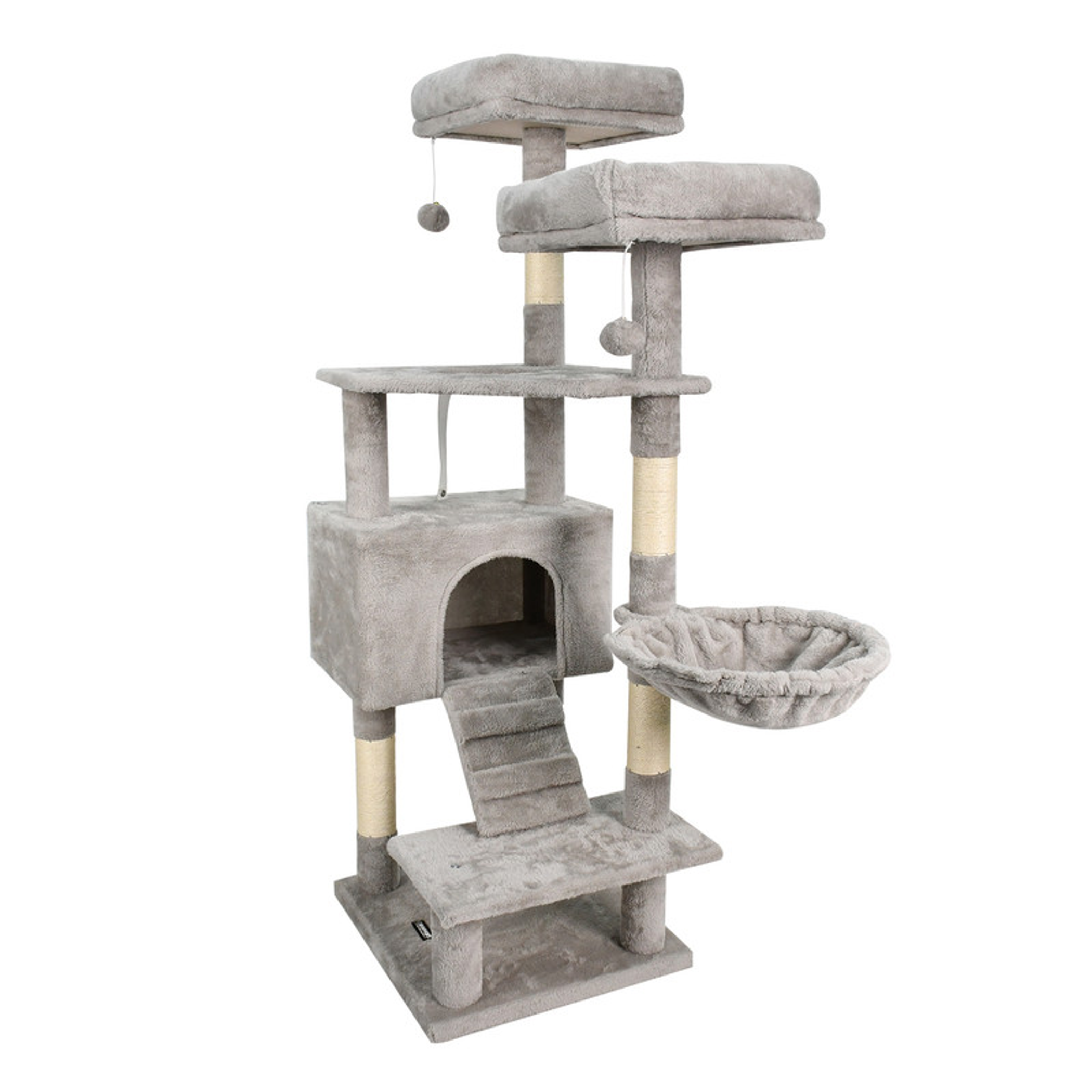 GOOPAWS Multi-Level 65-in Faux Fur Cat Tree & Condo One Size Light Grey