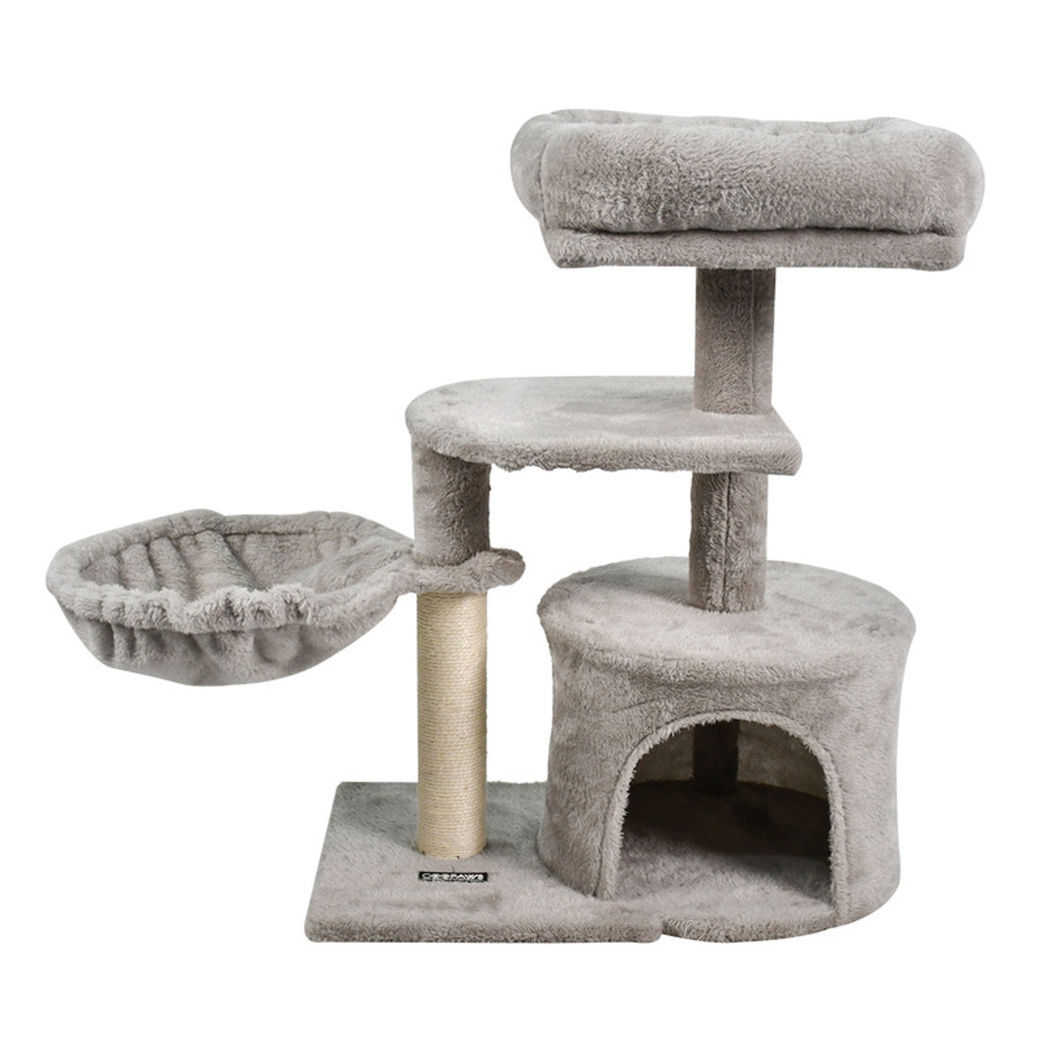 GOOPAWS Multi-Level 57-in Faux Fur Cat Tree & Condo with Hammock One Size Light Grey