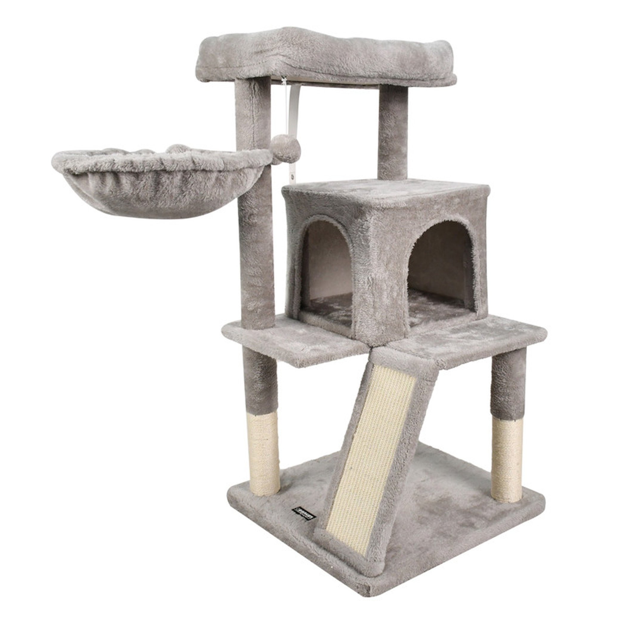 GOOPAWS 53-in Faux Fur Top Perch Cat Tree & Condo One Size Light Grey