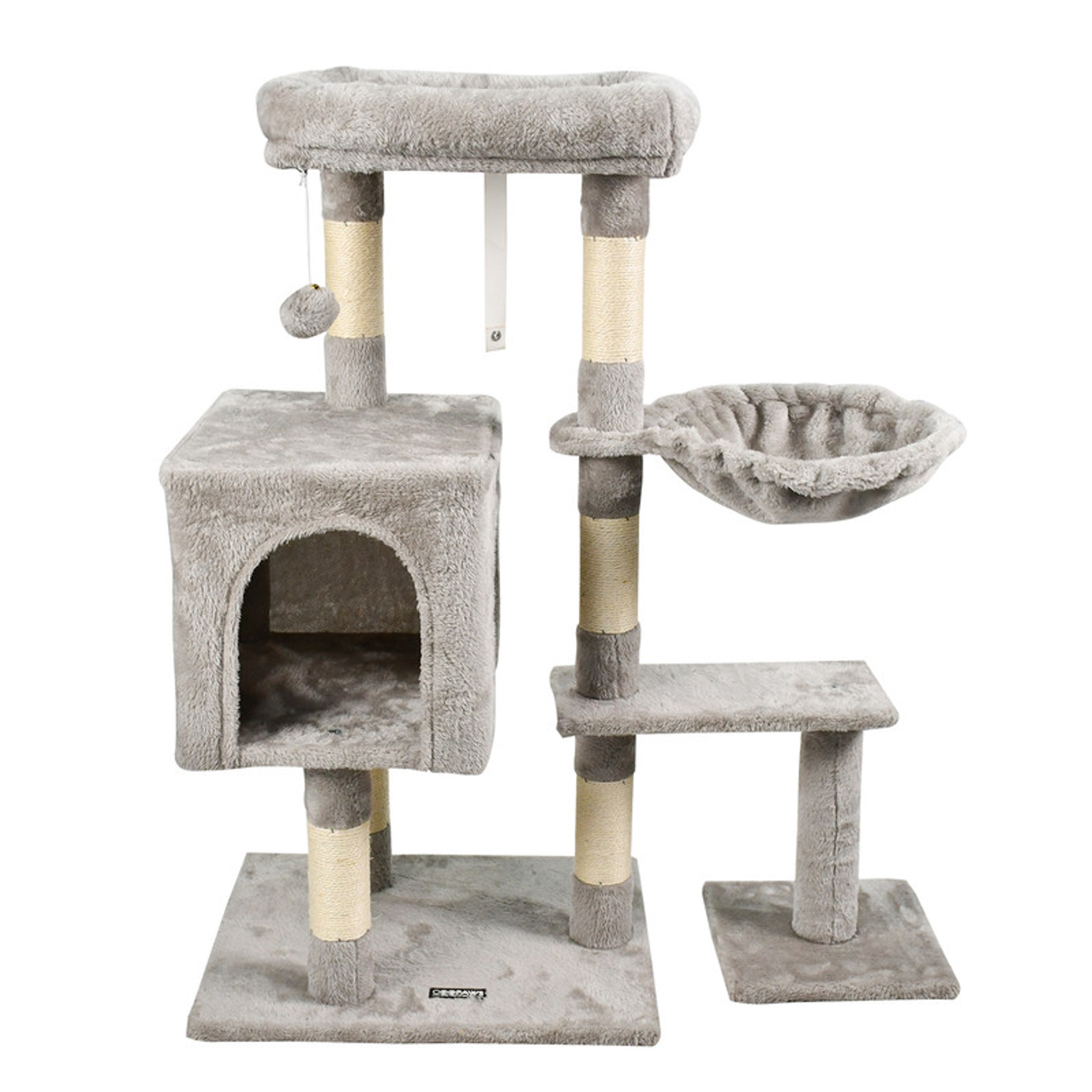 GOOPAWS 37-in Faux Fur Cat Tree & Condo with Basket One Size Light Grey