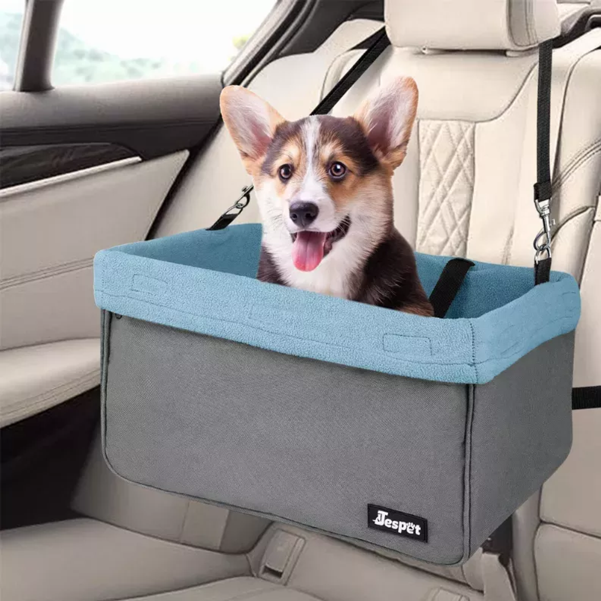 JESPET & GOOPAWS Dog Booster Seats for Cars, Portable Dog Car Seat Travel Carrier with Seat Belt for 24lbs Pets Image 1