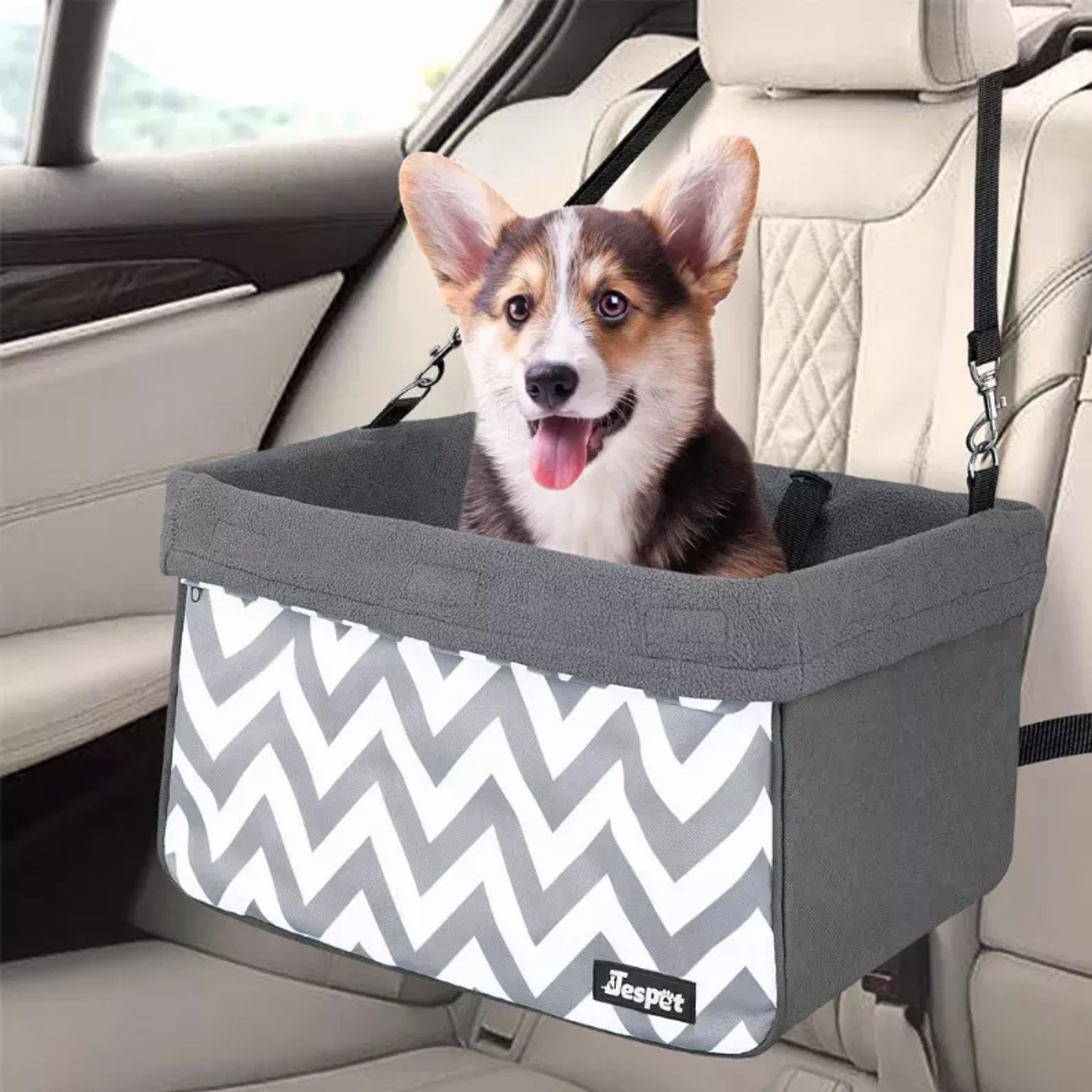 JESPET & GOOPAWS Dog Booster Seats for Cars, Portable Dog Car Seat Travel Carrier with Seat Belt for 24lbs Pets Image 1