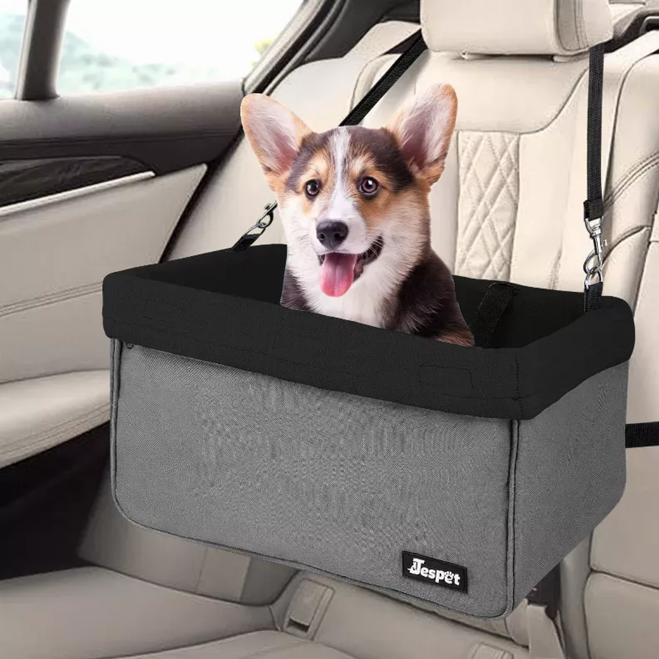 JESPET & GOOPAWS Dog Booster Seats for Cars, Portable Dog Car Seat Travel Carrier with Seat Belt for 24lbs Pets Image 1