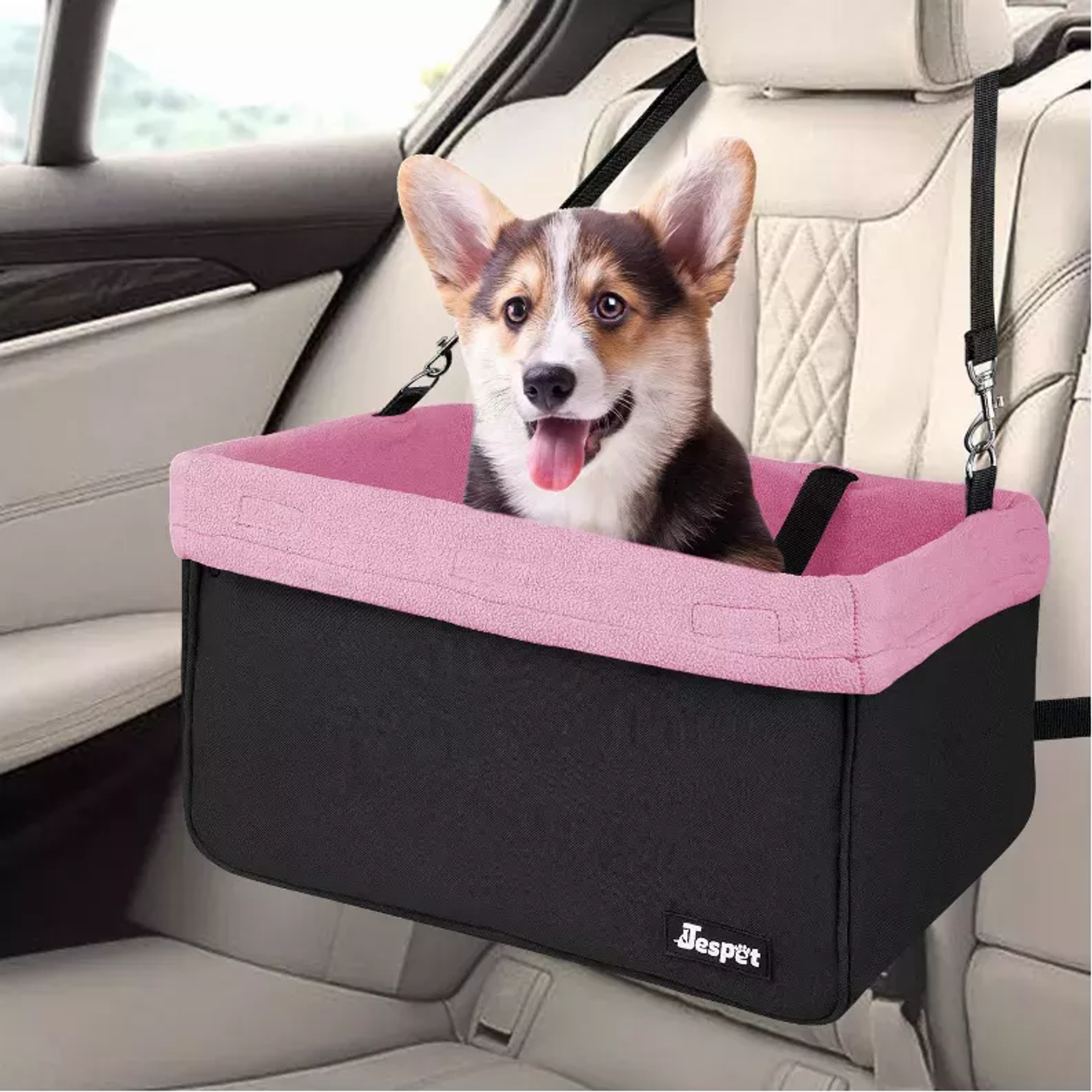 JESPET & GOOPAWS Dog Booster Seats for Cars, Portable Dog Car Seat Travel Carrier with Seat Belt for 24lbs Pets Image 1