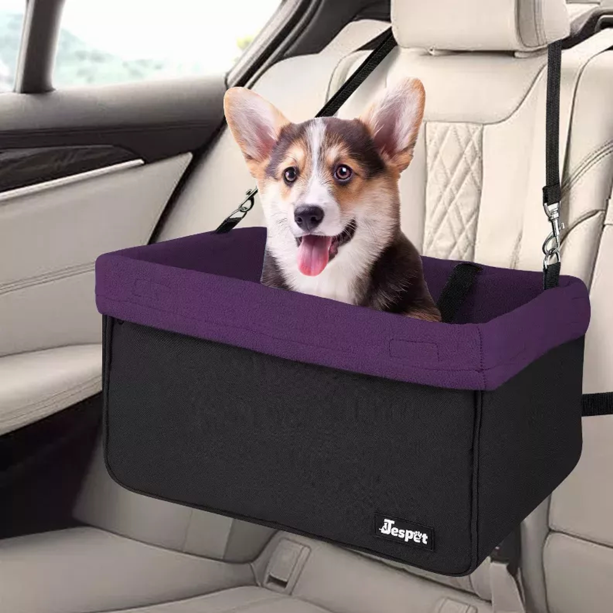 JESPET & GOOPAWS Dog Booster Seats for Cars, Portable Dog Car Seat Travel Carrier with Seat Belt for 24lbs Pets Image 1