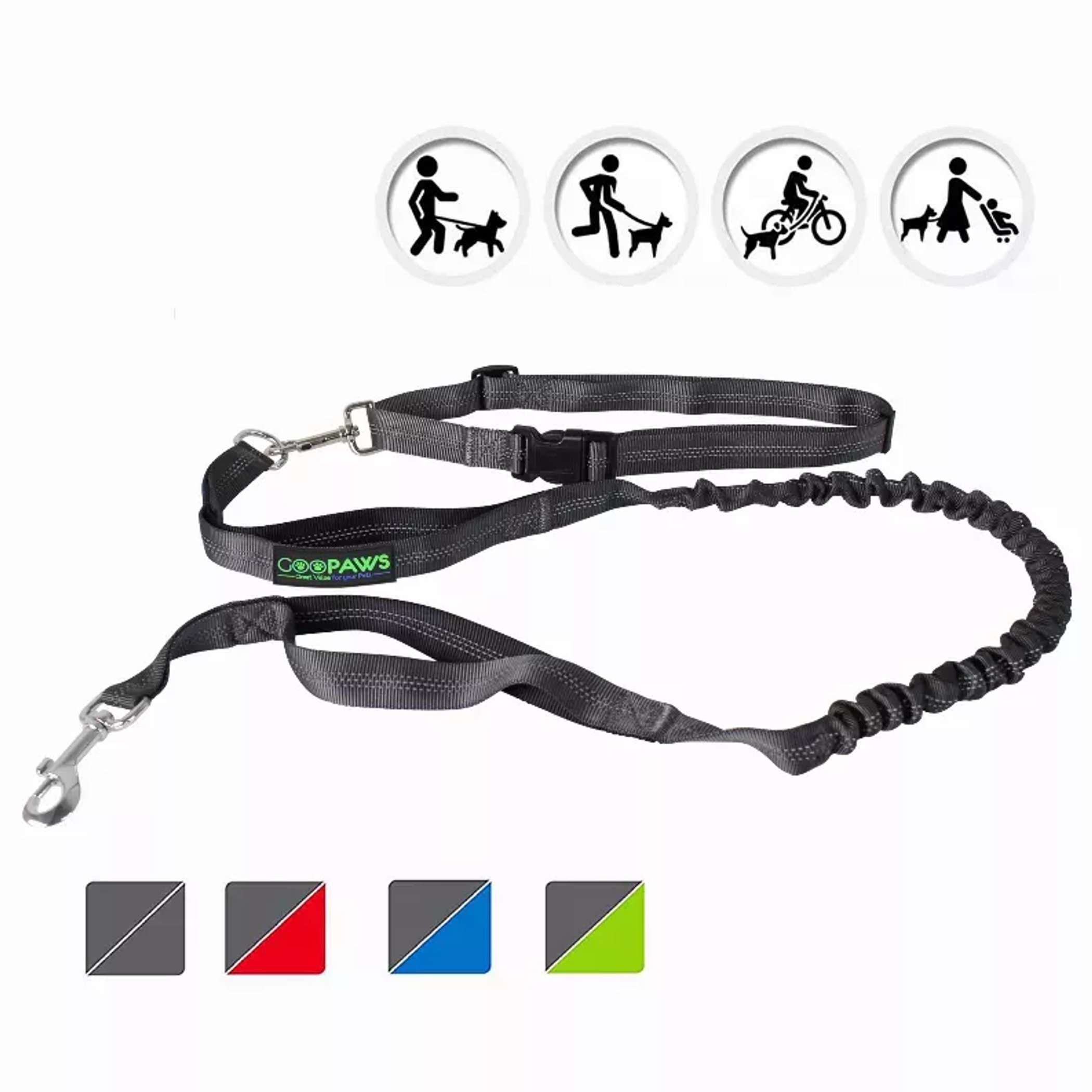 JESPET Hands Free Dog Leash for Running, Walking, Hiking Jogging for Medium & Large Dogs up to 150lbs, Durable Dual Handle Waist Leash with Reflective Bungee and Adjustable Waist Image 1