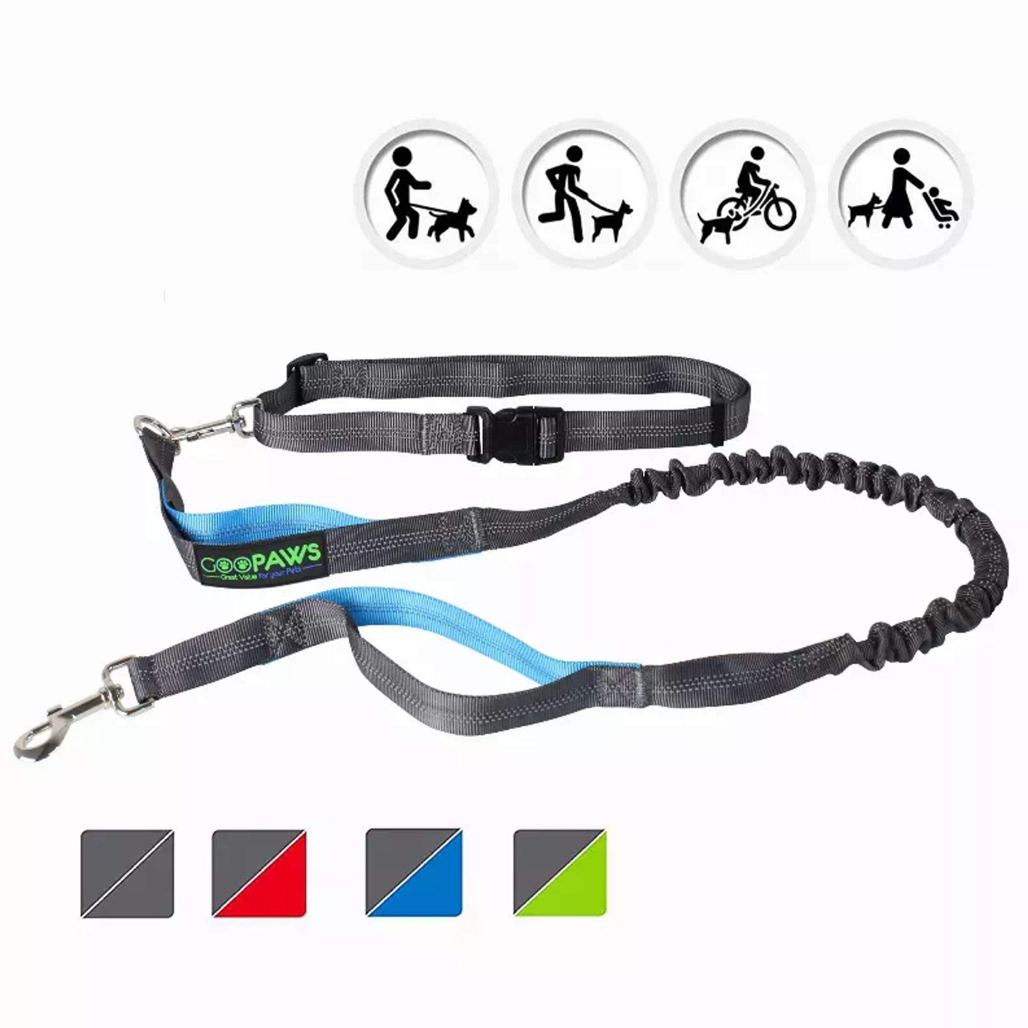 JESPET Hands Free Dog Leash for Running, Walking, Hiking Jogging for Medium & Large Dogs up to 150lbs, Durable Dual Handle Waist Leash with Reflective Bungee and Adjustable Waist Image 1