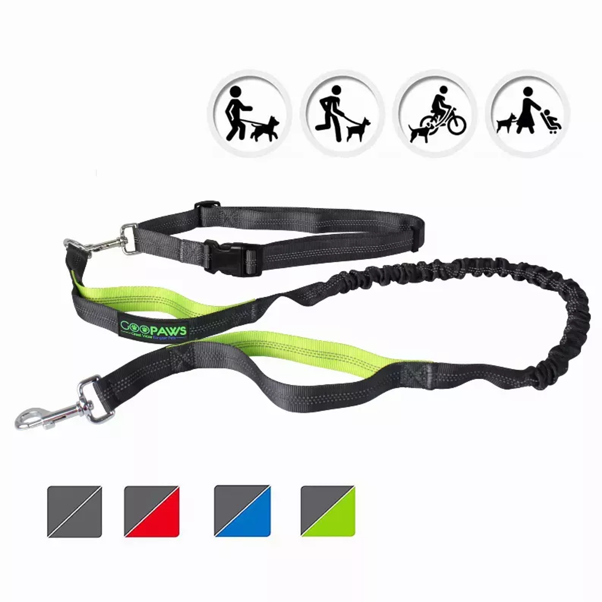 JESPET Hands Free Dog Leash for Running, Walking, Hiking Jogging for Medium & Large Dogs up to 150lbs, Durable Dual Handle Waist Leash with Reflective Bungee and Adjustable Waist Image 1