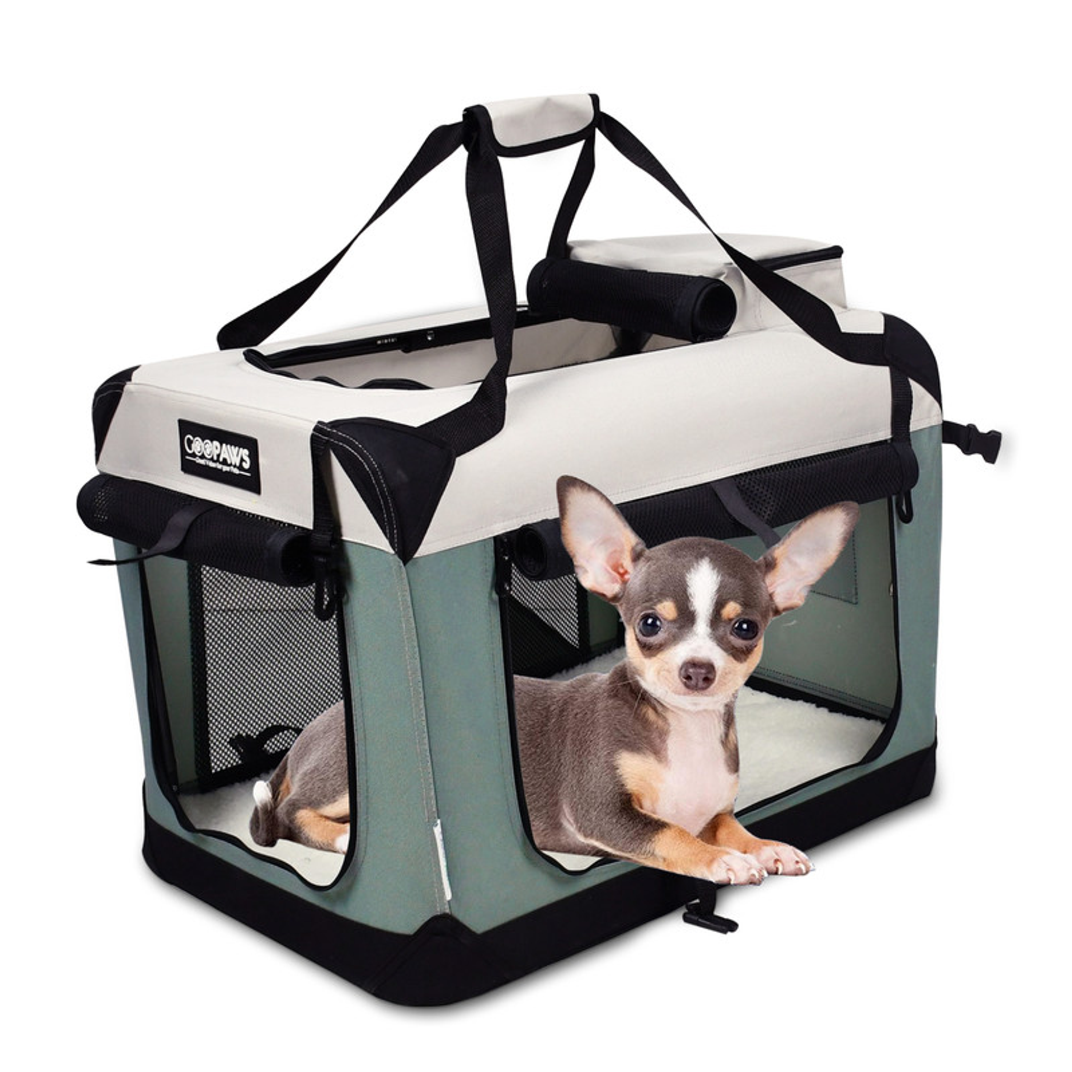 GOOPAWS 3-Door Collapsible Soft-Sided Dog & Cat Crate 24 x 16.5 x 16.5 inches Shale Green