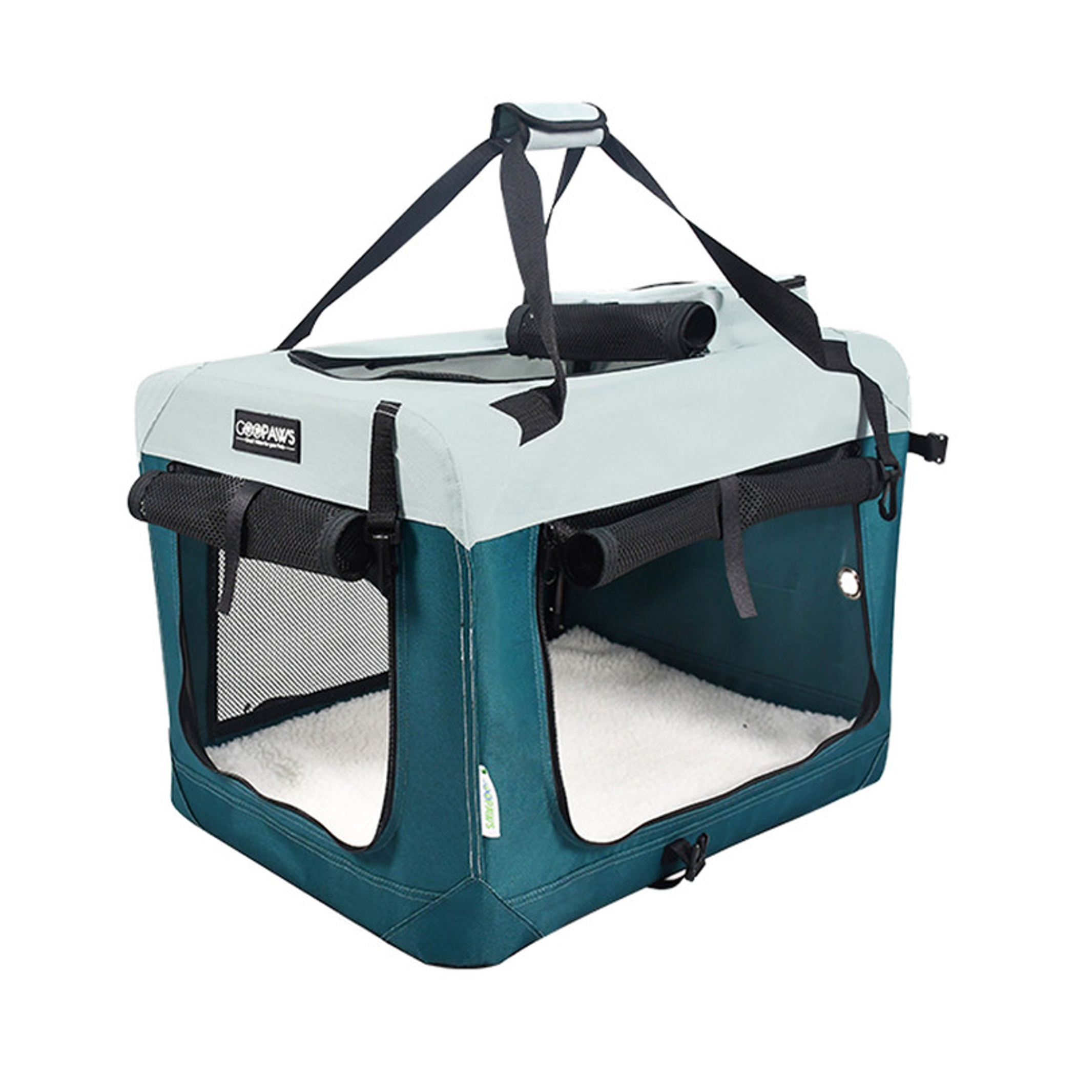 GOOPAWS 3-Door Collapsible Soft-Sided Dog & Cat Crate 30 x 21 x 23 inches Teal Blue