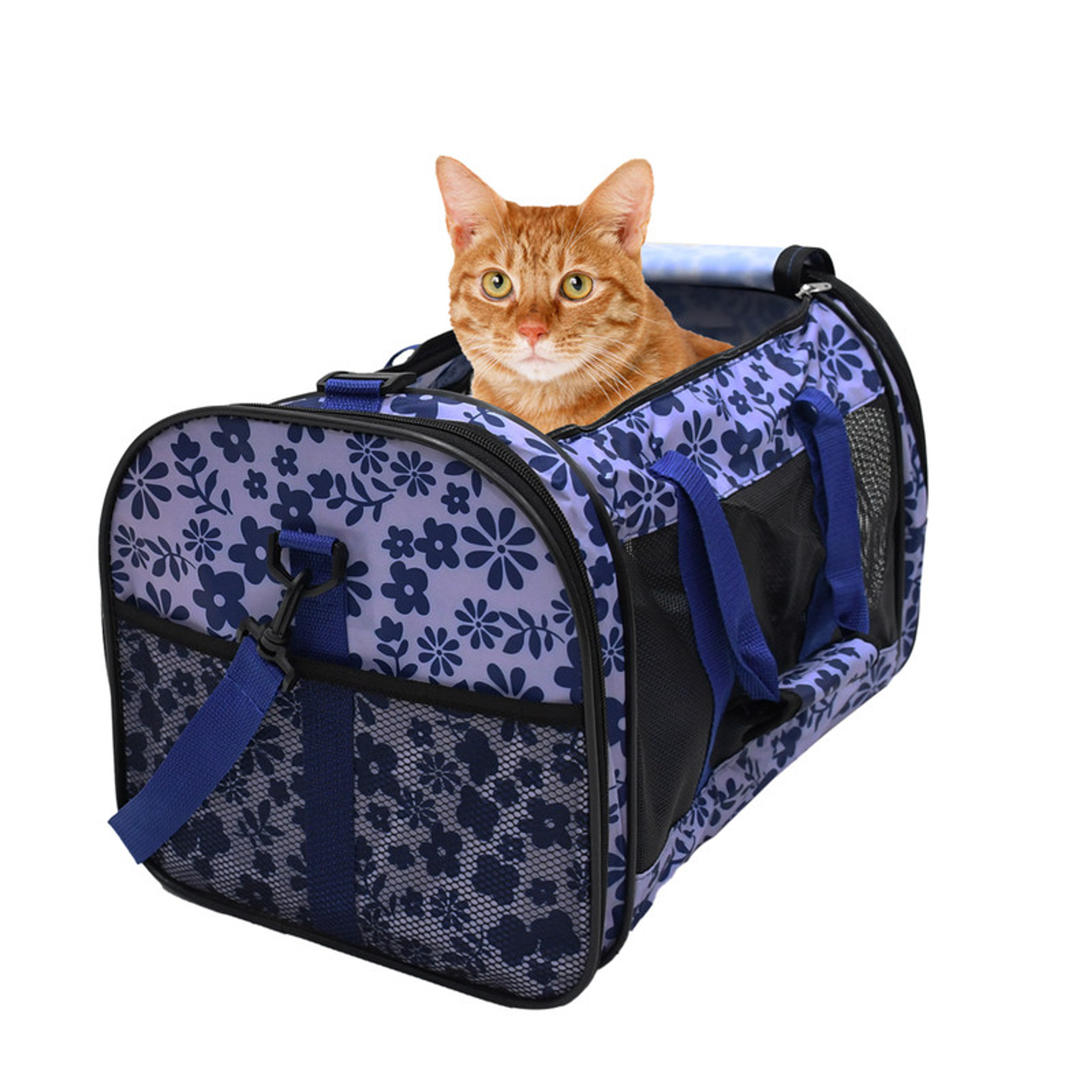 GOOPAWS Soft-Sided Airline-Approved Travel Dog & Cat Carrier 19 x 11 x 11 inches Floral Print Blue