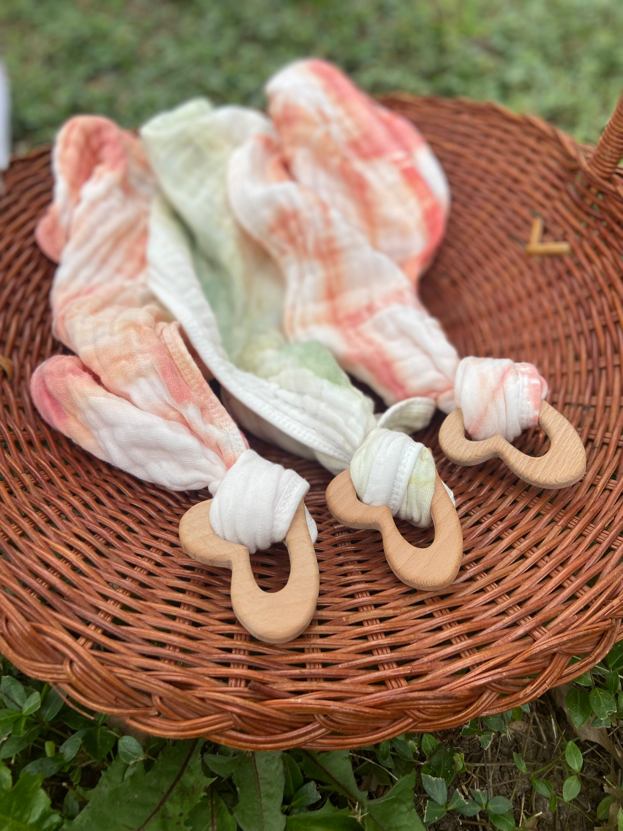 Teether Heart Shaped Cotton Gauze Hand Dyed Unique Design Prevents Drying Easy Care 100 Percent Cotton