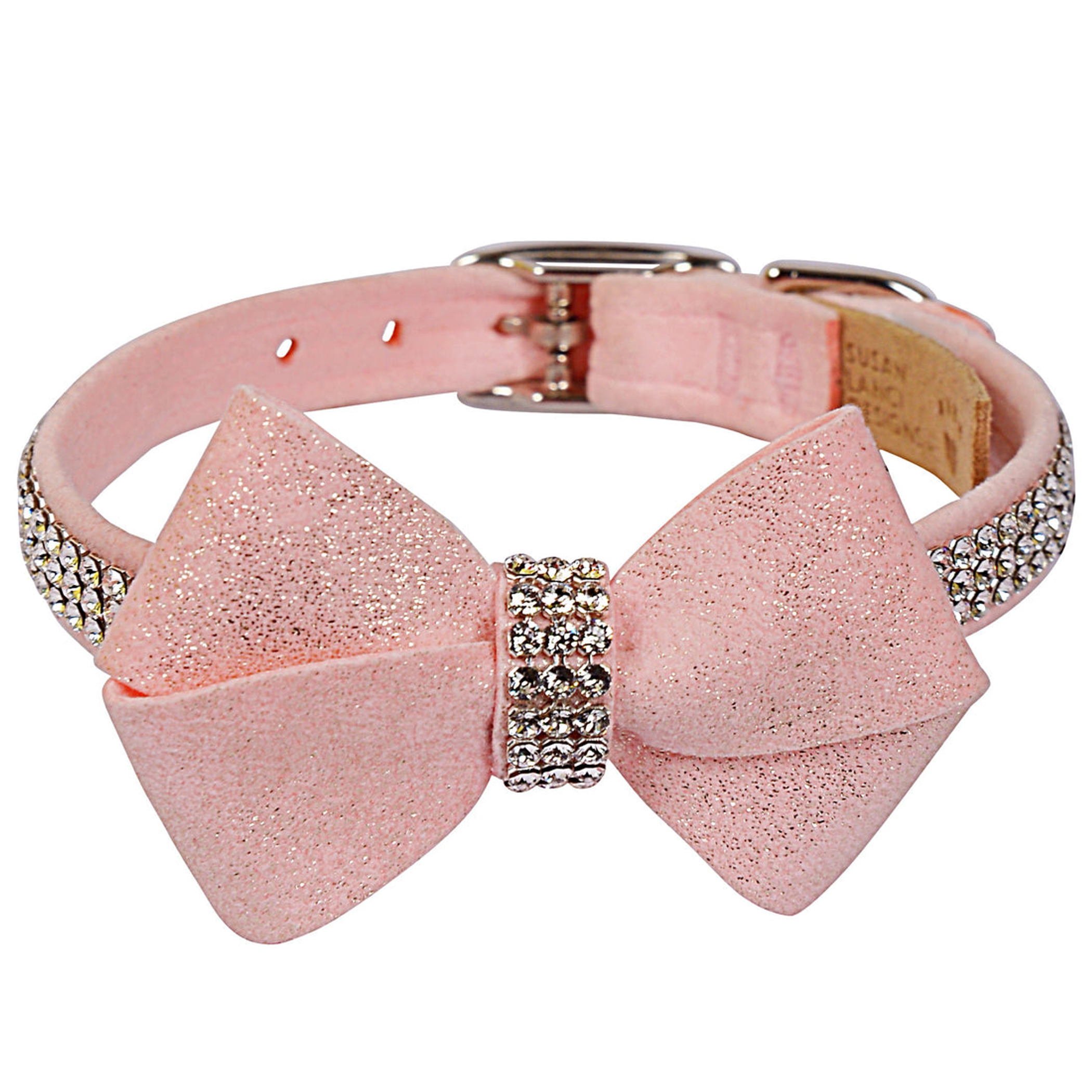 Susan Lanci Designs Puppy Pink Glitzerati Nouveau Bow 3 Row Giltmore Collar Image 1