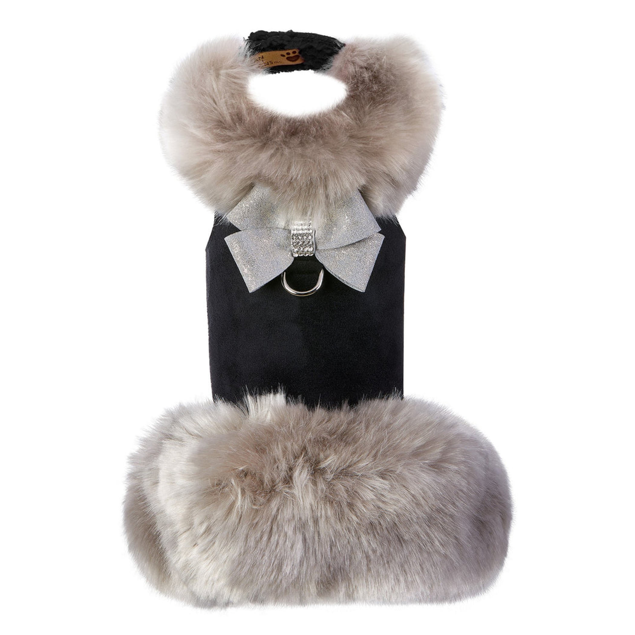 Susan Lanci Designs Platinum Glitzerati Nouveau Bow Silver Fox Faux Fur Coat Image 1