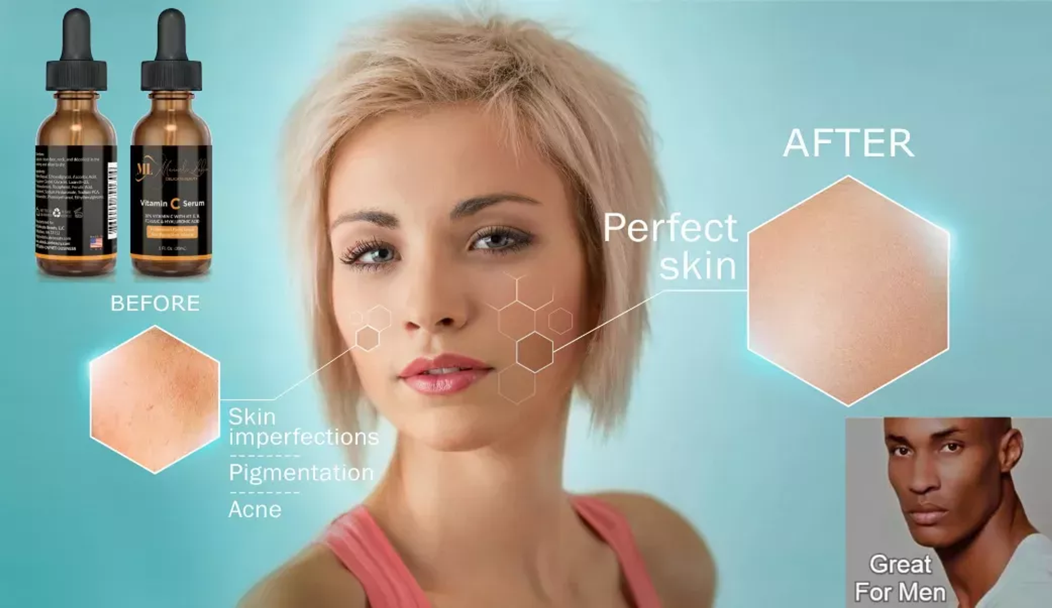 Suero facial anti-envejecimiento de vitamina C 12% con ácido hialurónico para rostro ojos cuello 24 horas de hidratación y reducción de arrugas