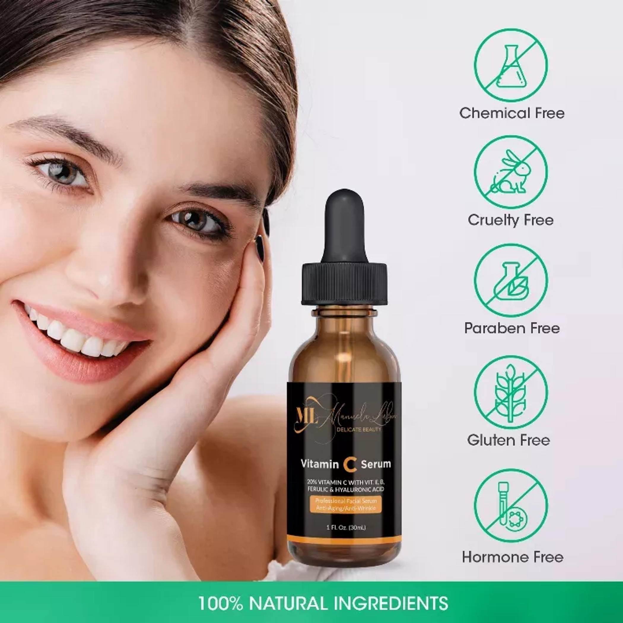 Suero facial anti-envejecimiento de vitamina C 12% con ácido hialurónico para rostro ojos cuello 24 horas de hidratación y reducción de arrugas