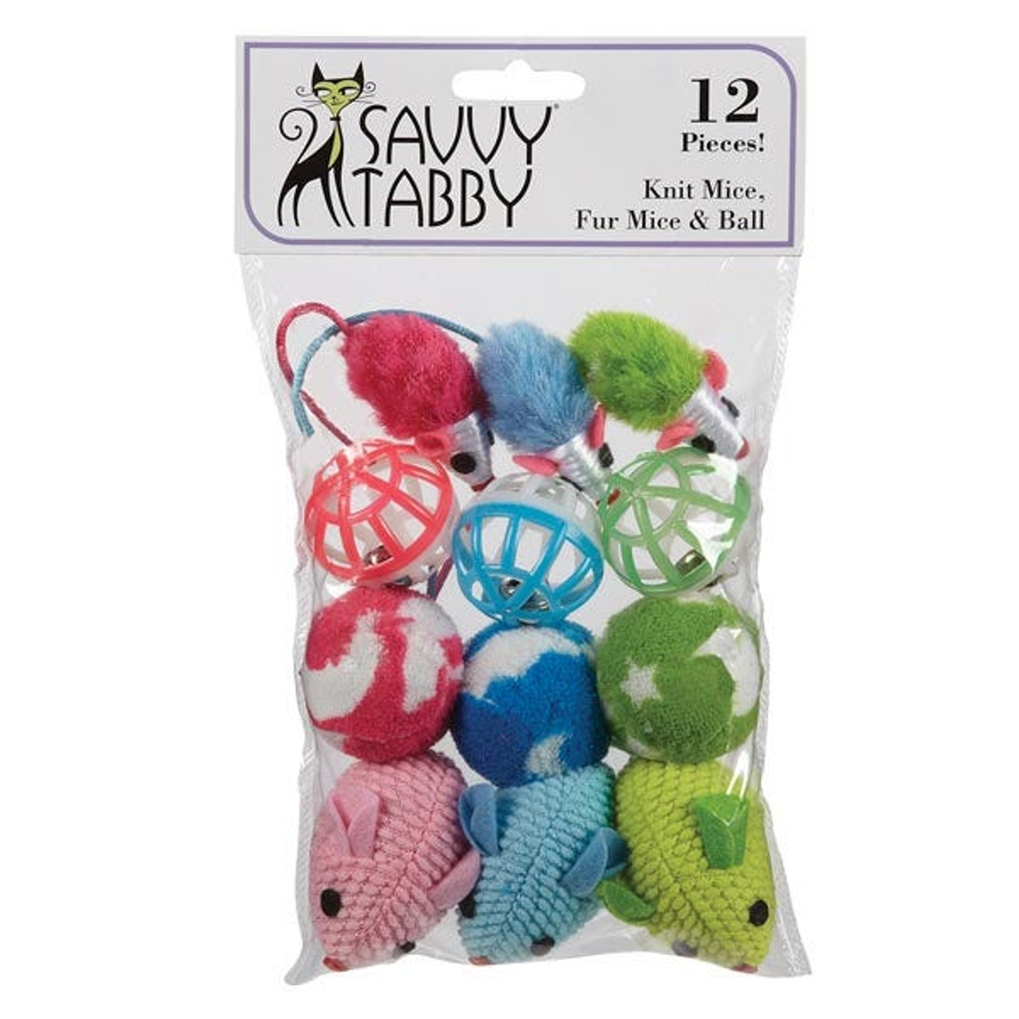 ST Knit Mice Fur Mice & Ball 12Pk Image 1