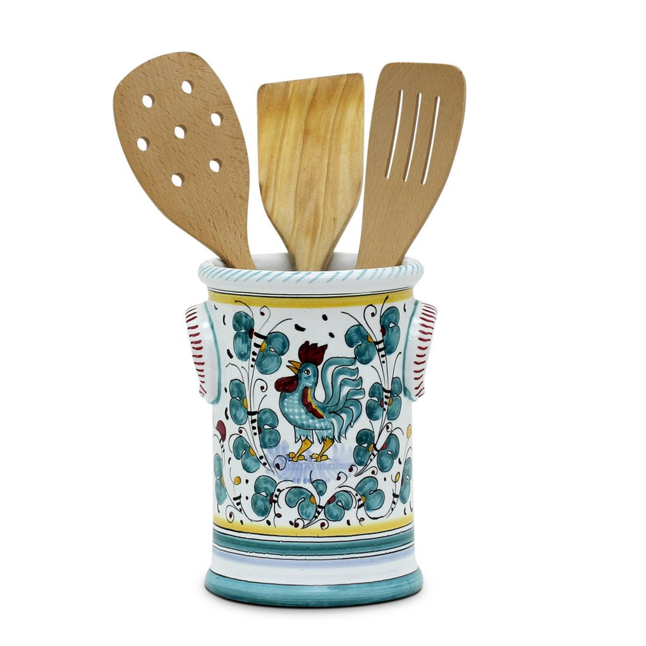 Utensil Holder Decorative Function Rooster Design Hand Made Colorful Lead Free Dishwasher Safe