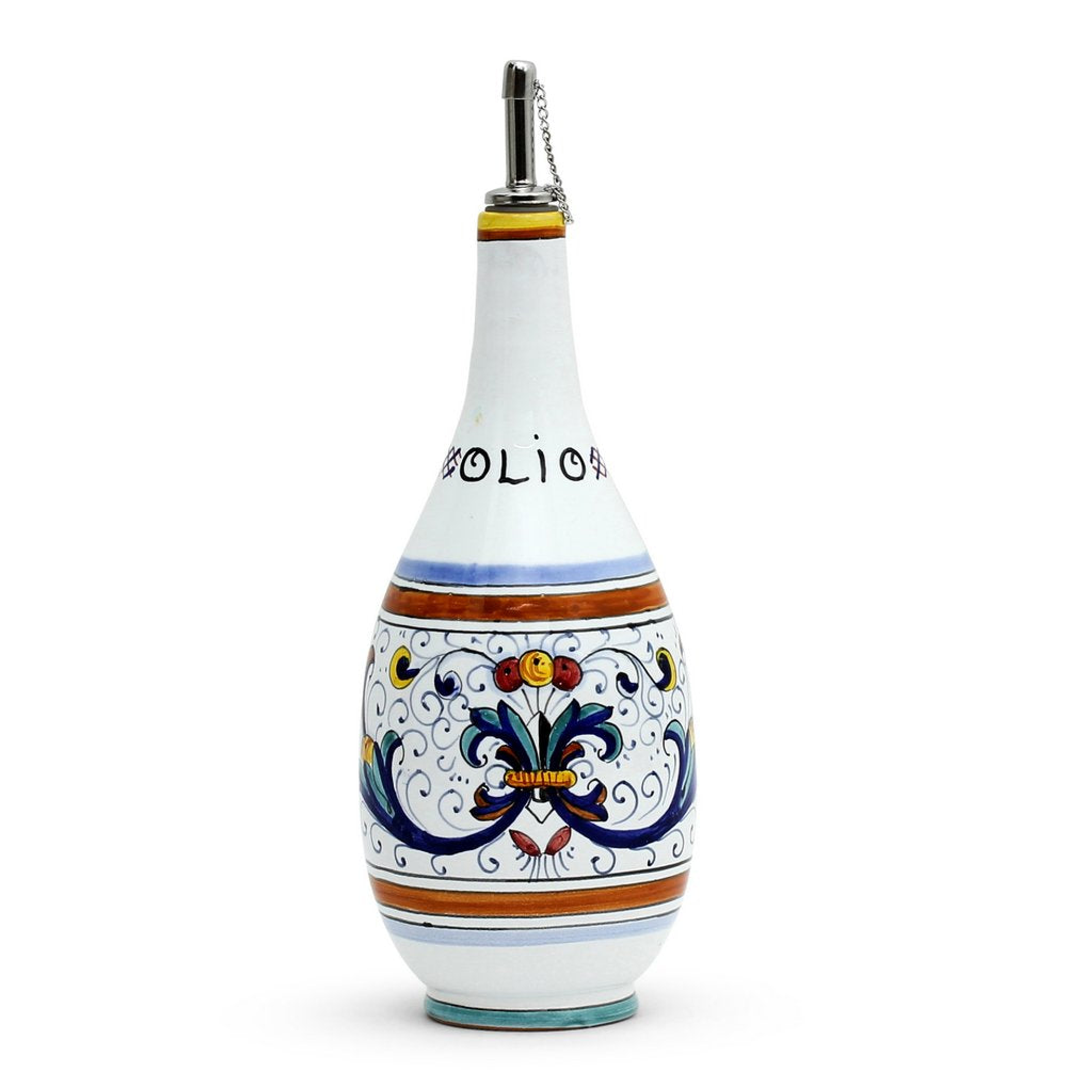 Oil Vinegar Bottle Hand Made Hand Painted Earthenware Ceramic 24 Oz Size 4 Diam X 10 High Dishwasher Safe