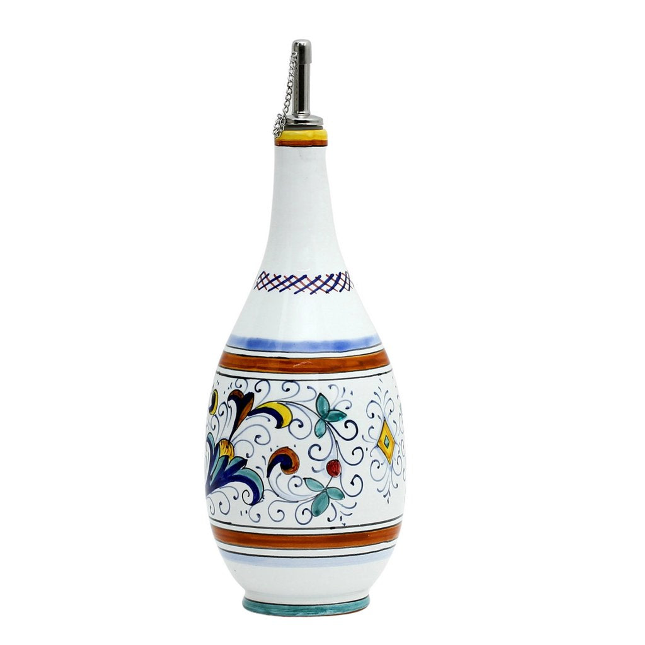 Oil Vinegar Bottle Hand Made Hand Painted Earthenware Ceramic 24 Oz Size 4 Diam X 10 High Dishwasher Safe