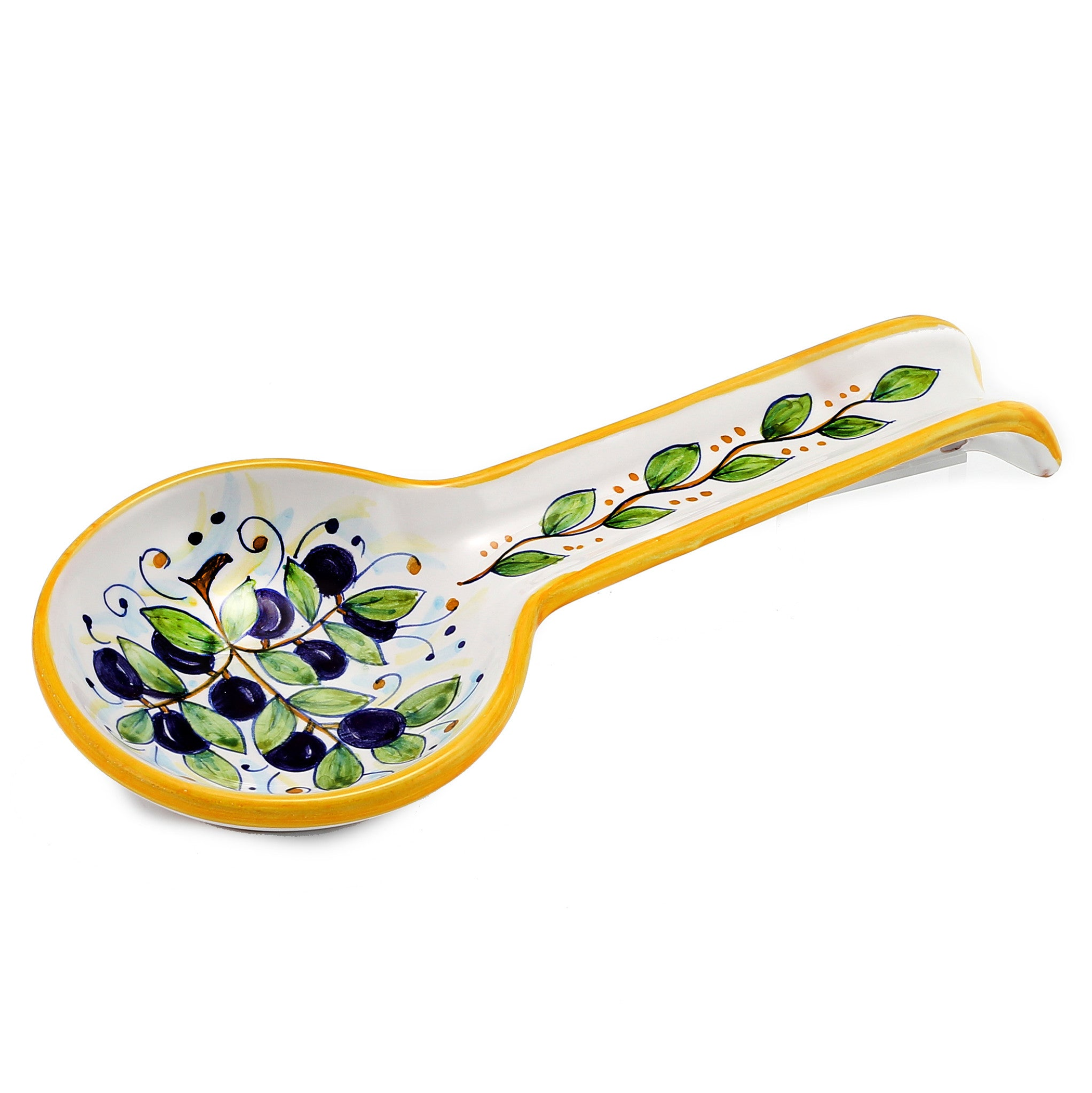 Spoon rest Wall plate Hand painted Majolica 5 inches diameter 12 inches long Handcrafted for decorative use