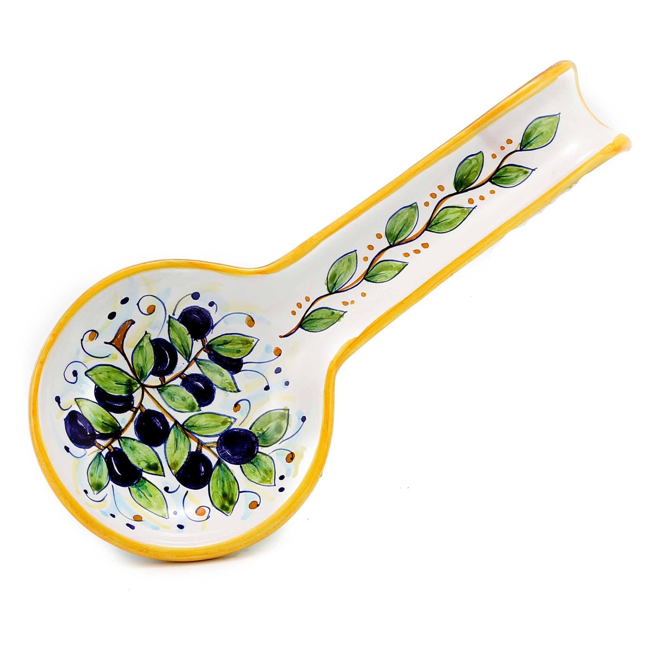 Spoon rest Wall plate Hand painted Majolica 5 inches diameter 12 inches long Handcrafted for decorative use