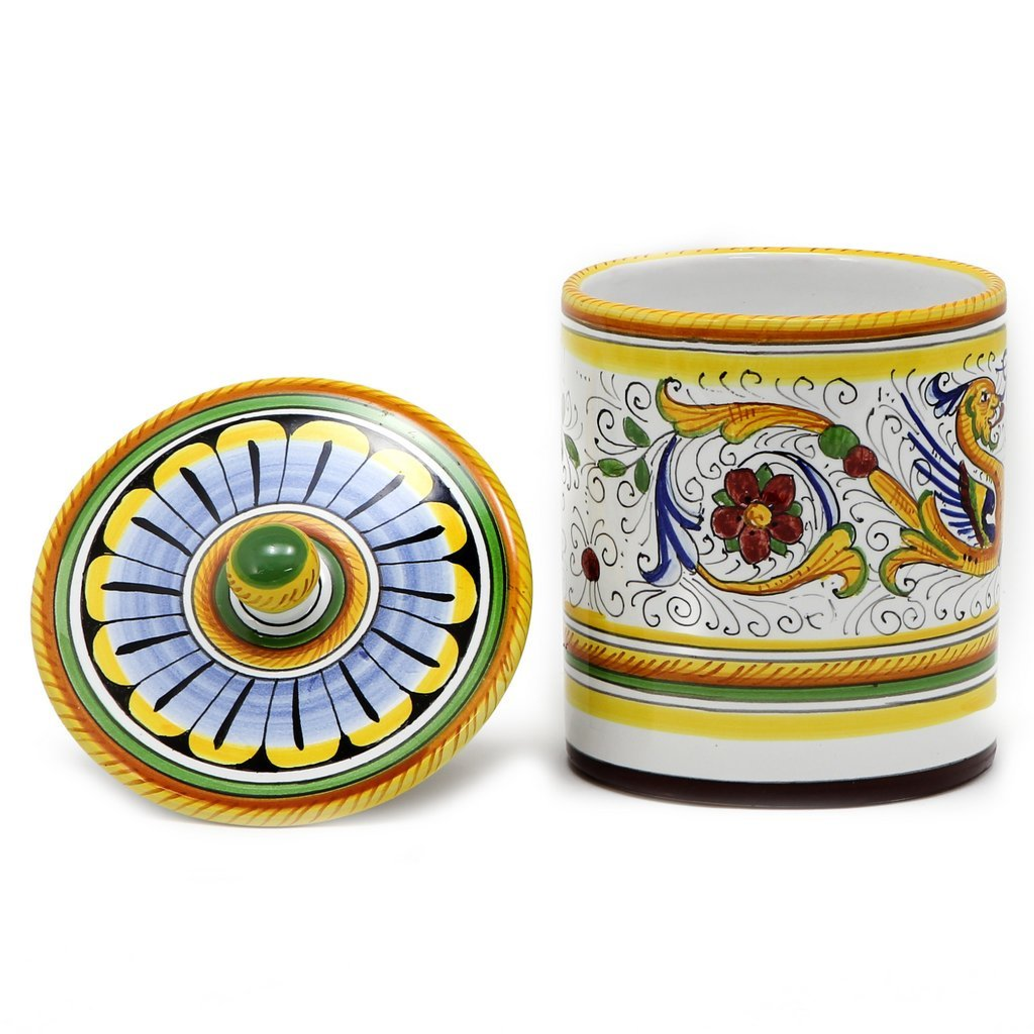 Canister Decorative Storage Hand Made 5.5 Inch Diameter 6.5 Inch High Raffaellesco Design Lead Free Dishwasher Safe