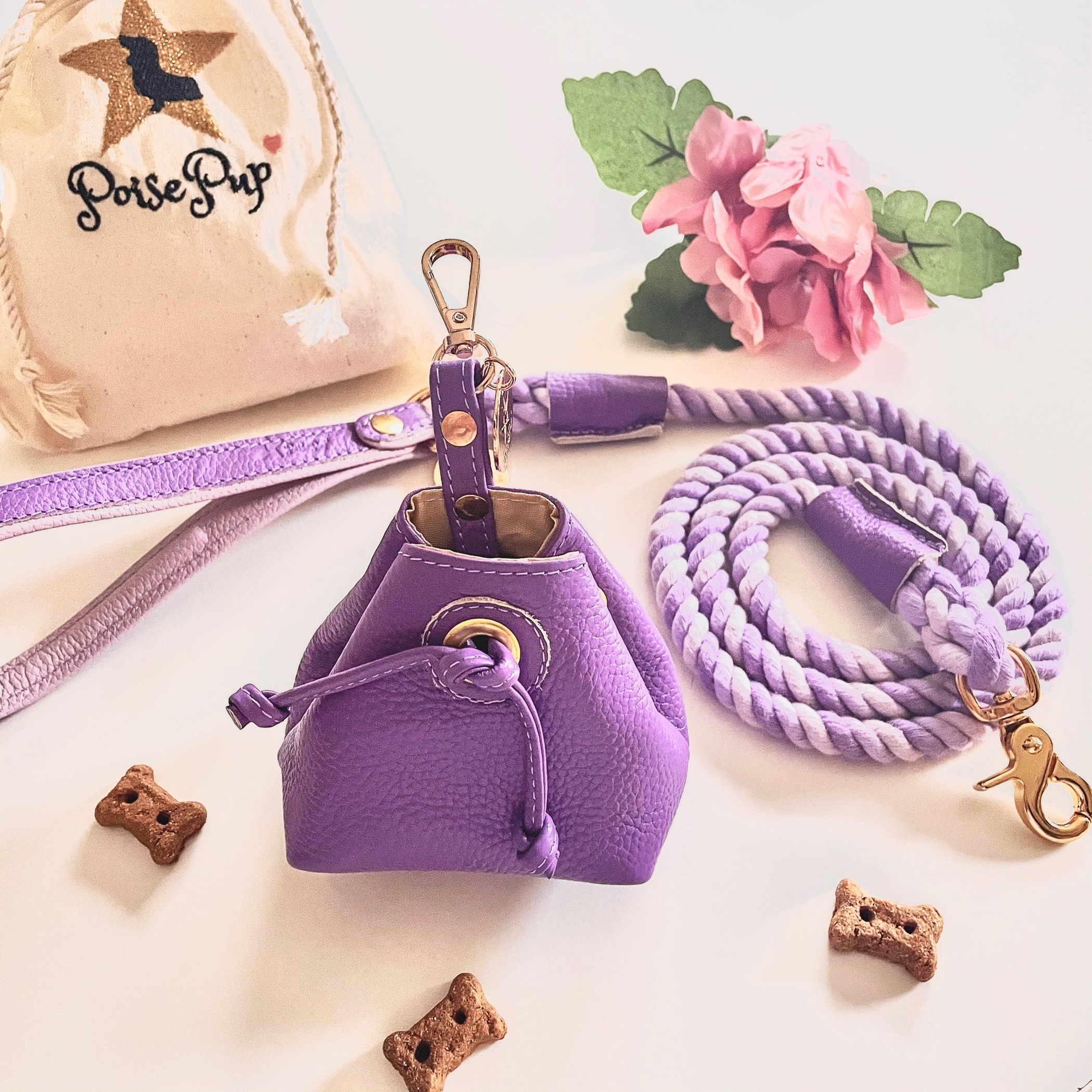 Treat Bag Dog Training Accessory Handmade Full Grain Leather Rosewood Waterproof Slim Design 4in x 4.5in x 3in