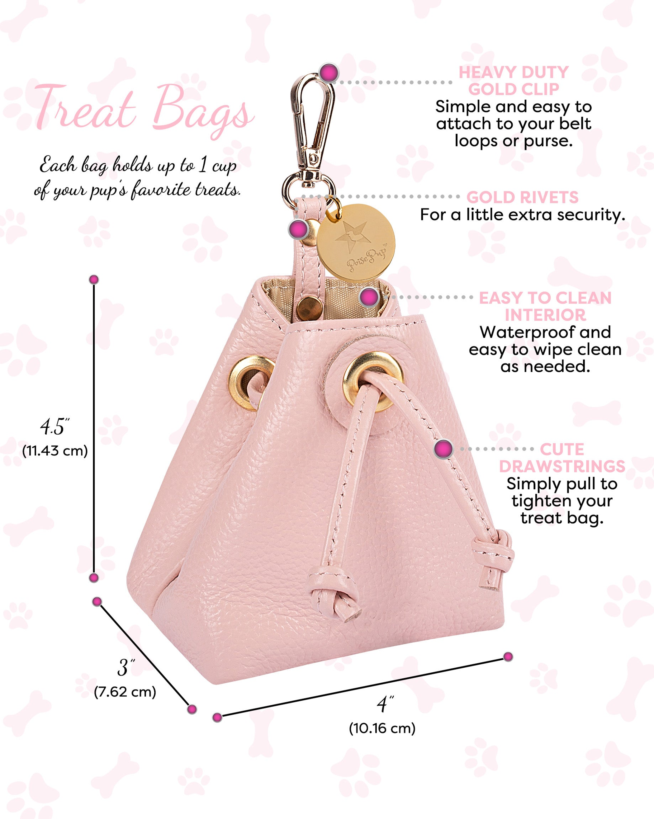 Treat Bag Dog Training Accessory Handmade Full Grain Leather Rosewood Waterproof Slim Design 4in x 4.5in x 3in