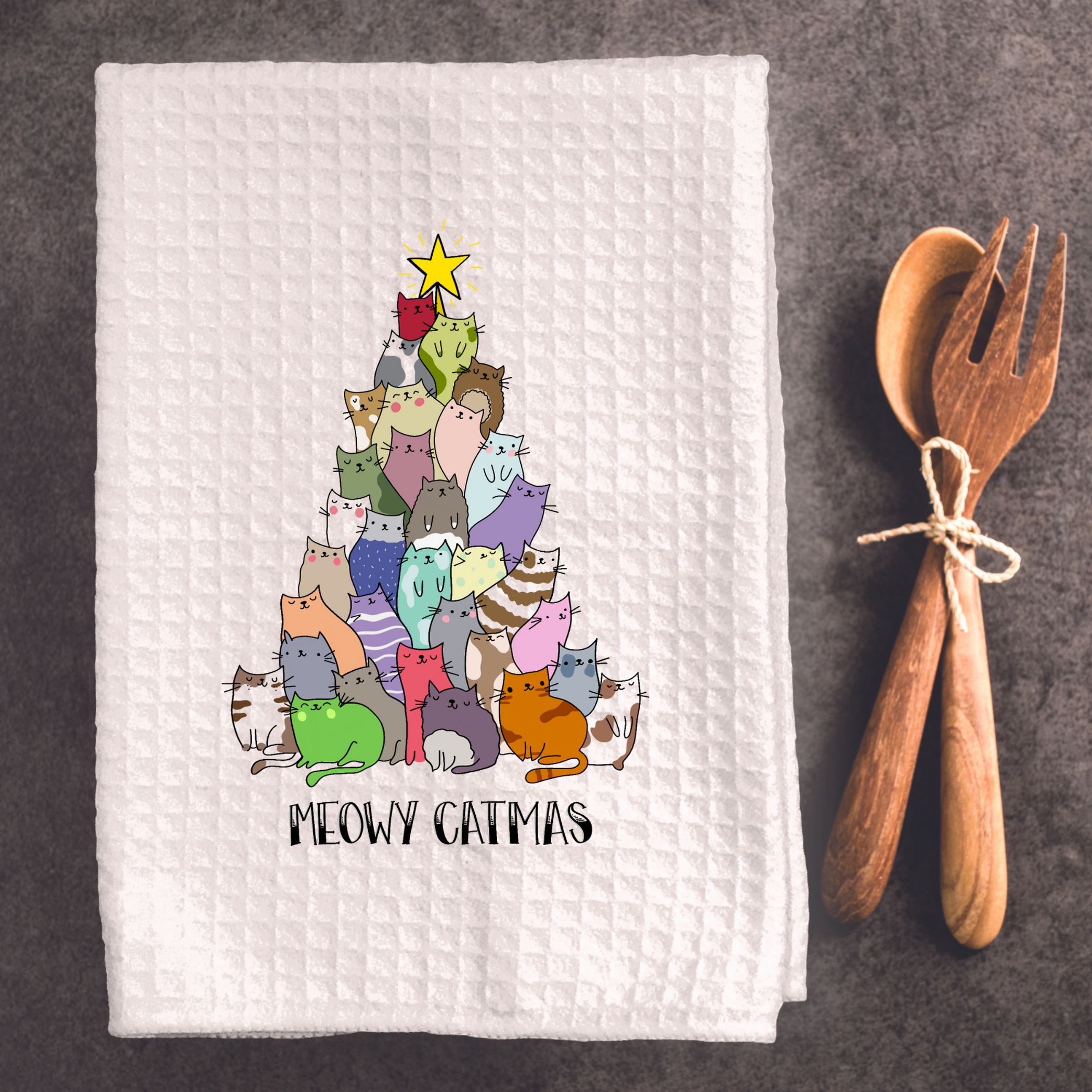 Tea Towel Absorbent 100 Percent Polyester Waffle Weave Easy to Care Decorative Holiday Design