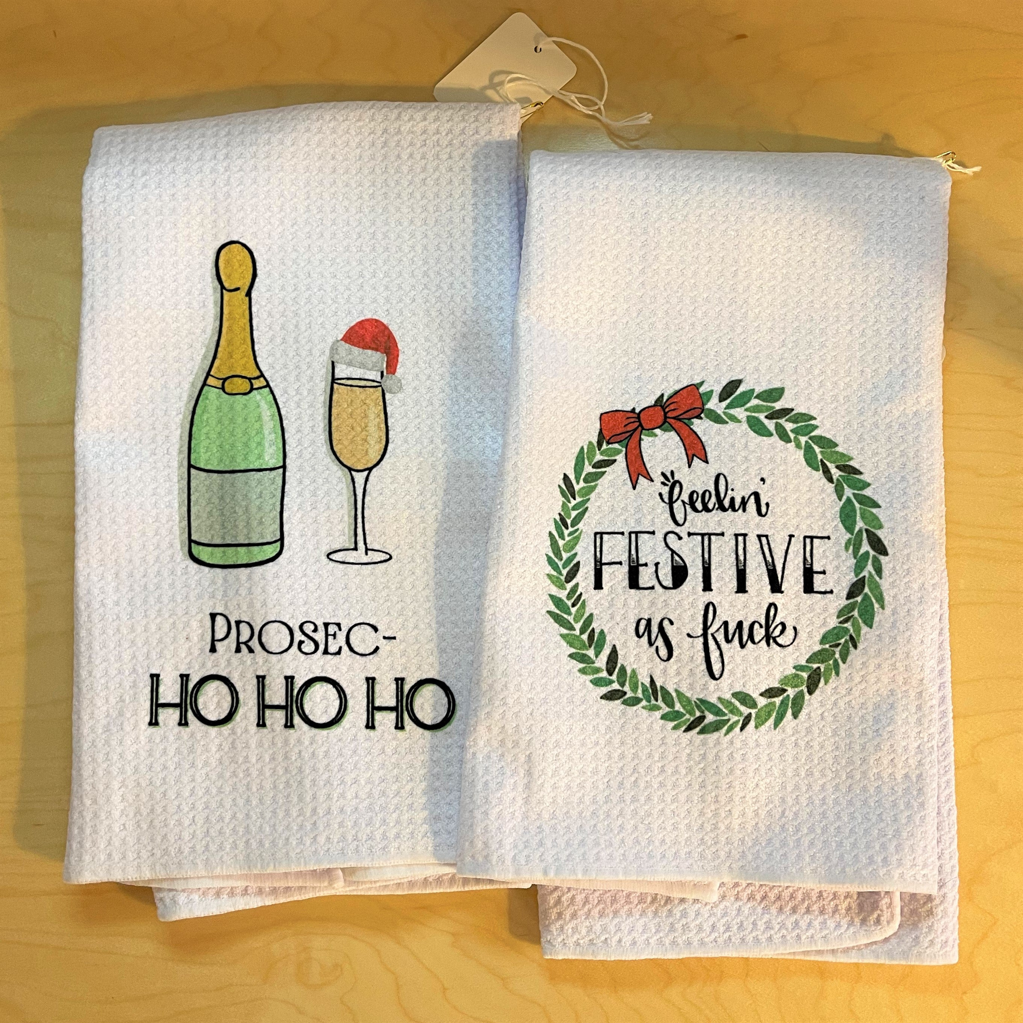 Tea Towel Absorbent 100 Percent Polyester Waffle Weave Easy Care Decorative Holiday Design 1 Piece